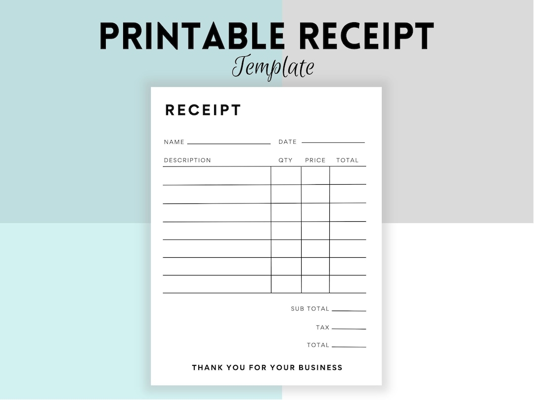 Printable Business Receipt Form Small Business Receipt Sales Receipt Template For Business Bill Order Form Customer Receipts Etsy