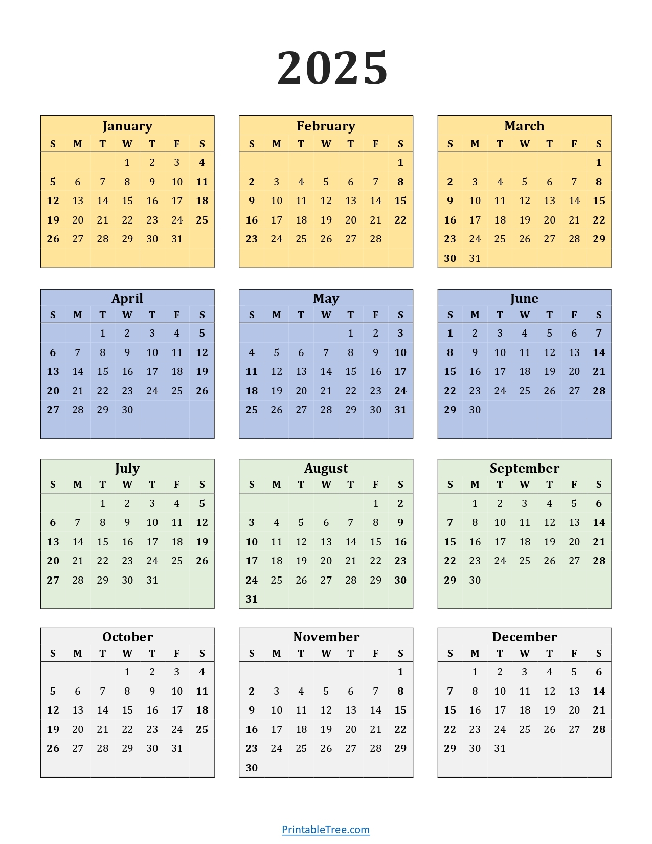 Printable 1 Year Calendar