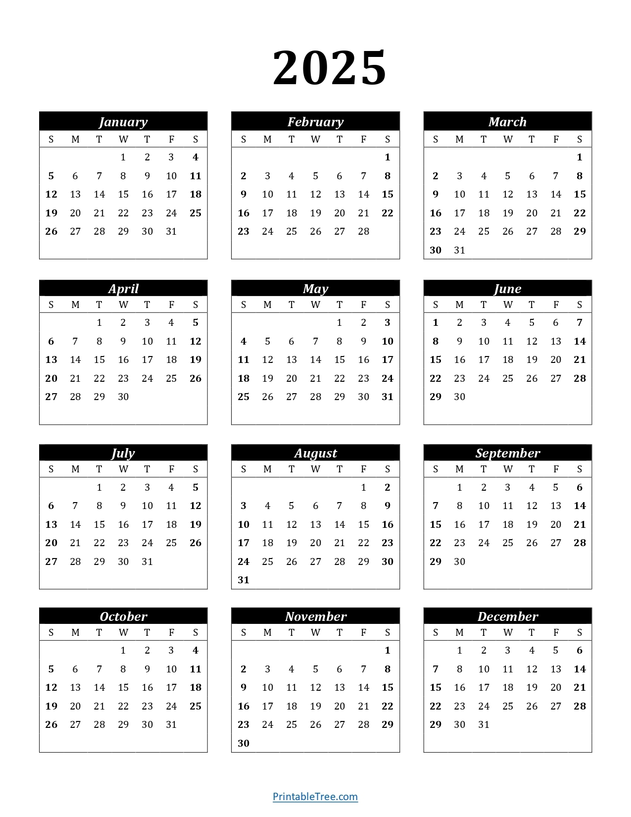 Printable Calendar 2025 One Page With Holidays Single Page 2025 