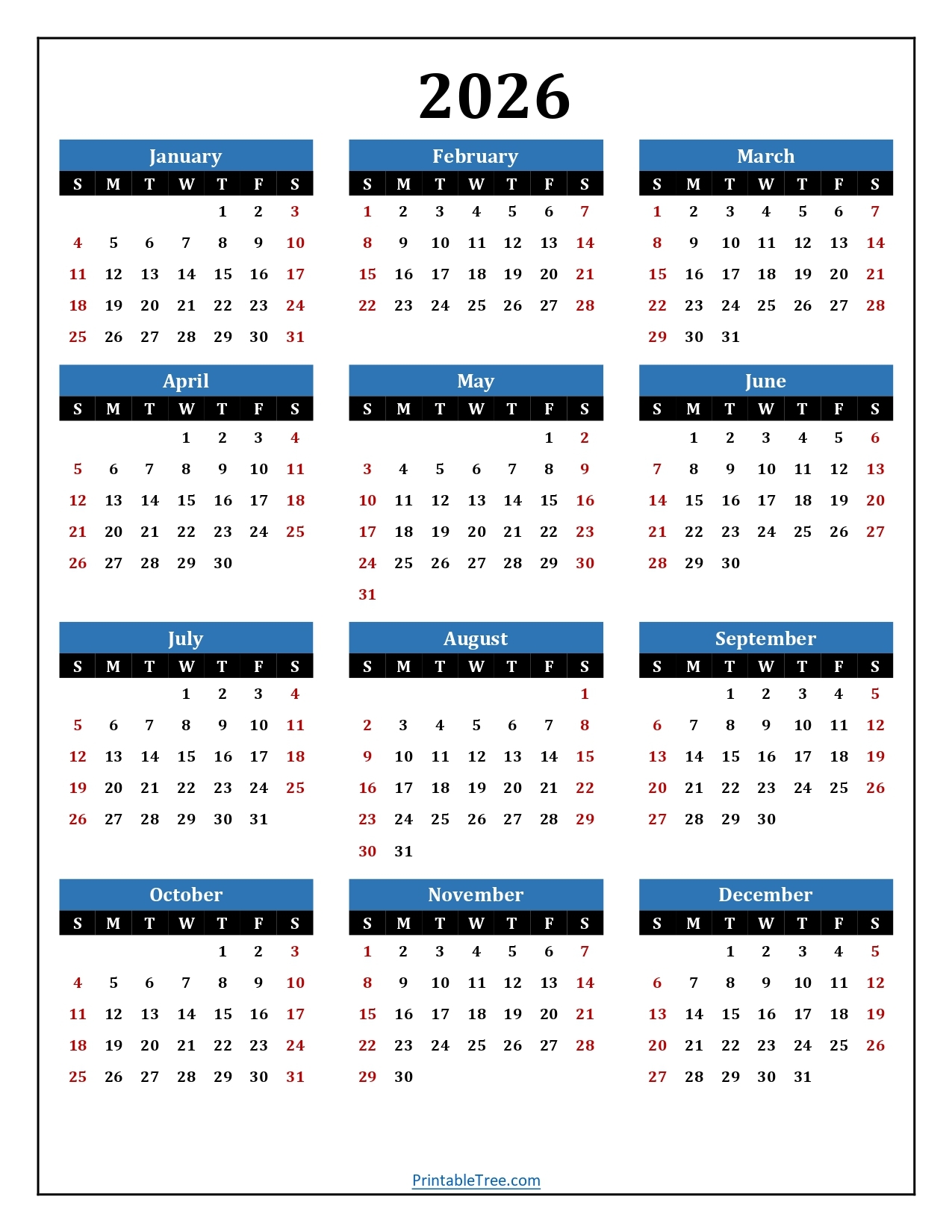 2026 Attendance Calendar Printable Pdf Free