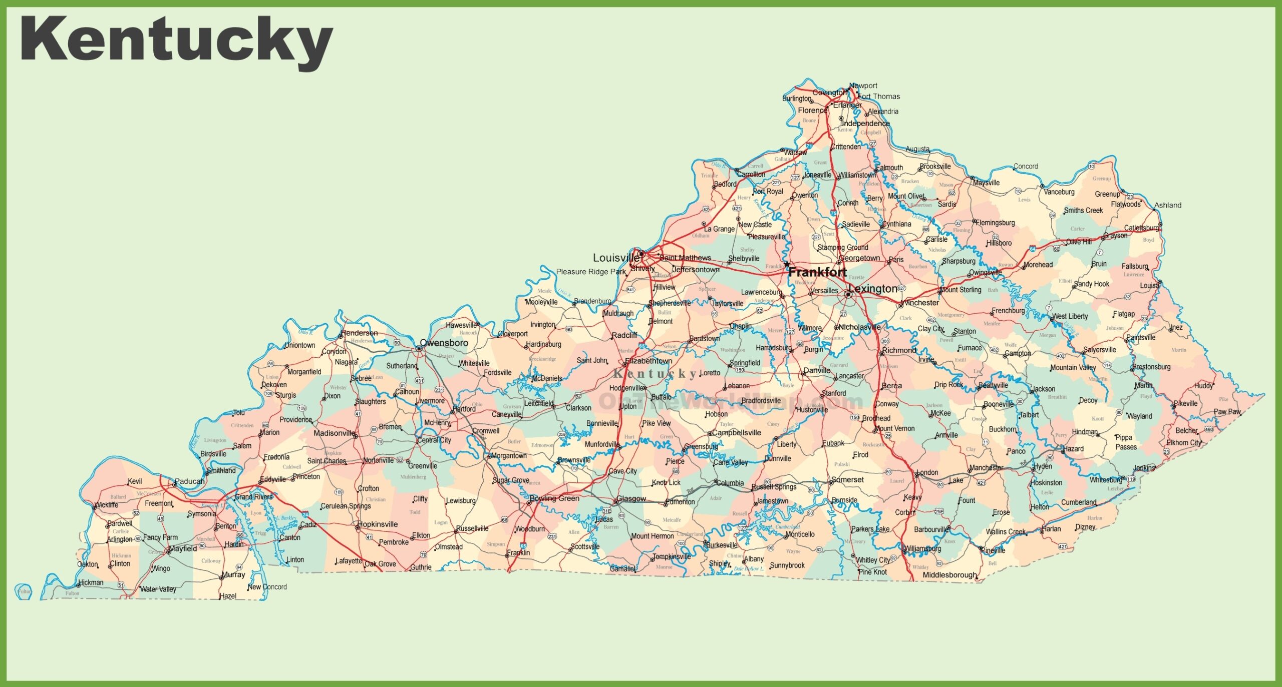 Printable Map Of Kentucky With Cities Printable Map Of Kentucky With Cities