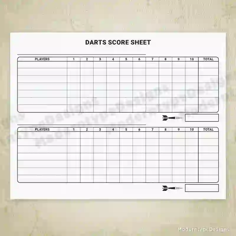 Printable Dart Board Score Sheet