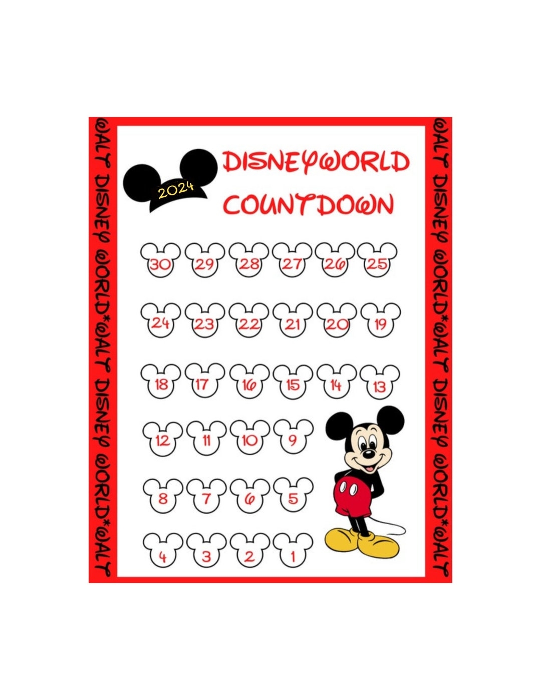 Printable Disneyworld 2024 And Now 2025 Travel Countdown Calendar Instant Digital Download Etsy