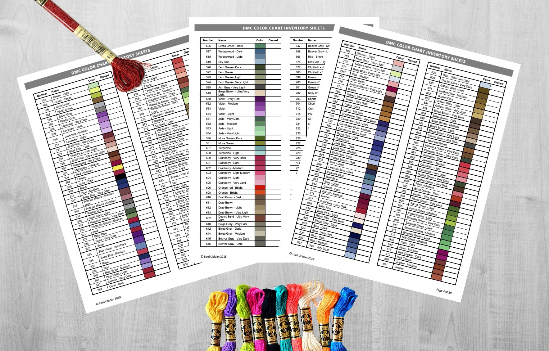 Printable DMC Thread Color Chart Tracker Inventory Sheet Etsy