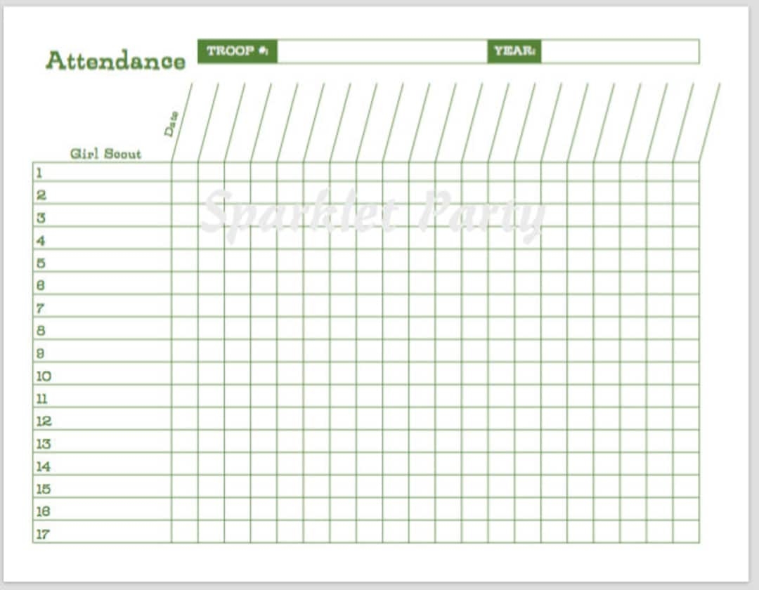 Printable Girl Scout Attendance Sheet Etsy Printable Girl Scout Attendance Sheet Etsy
