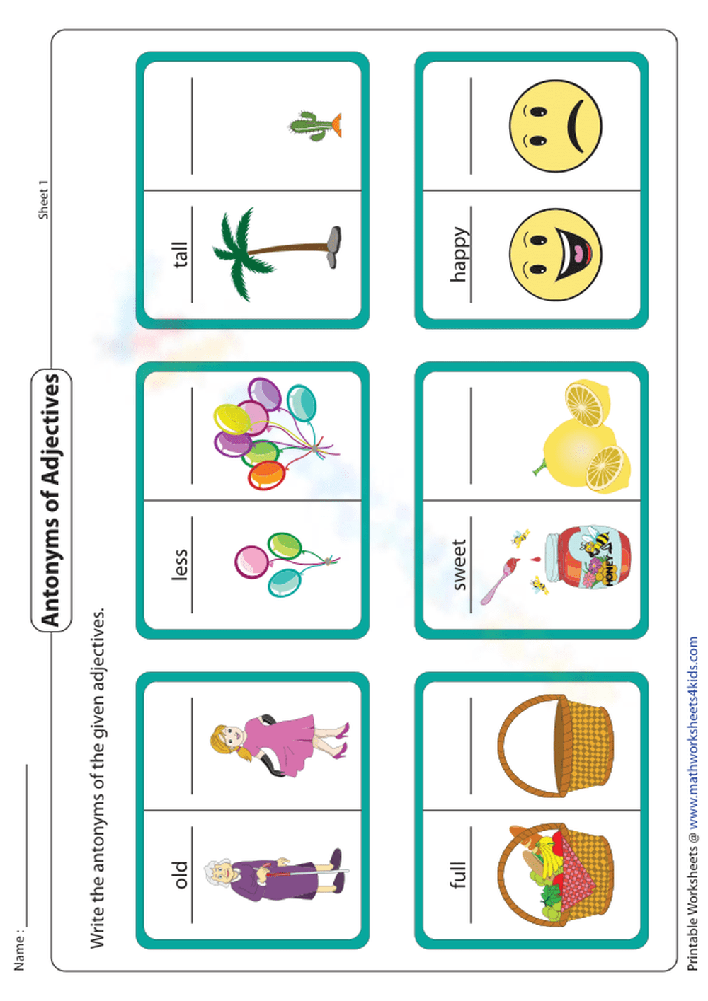 Antonyms Printable Worksheets