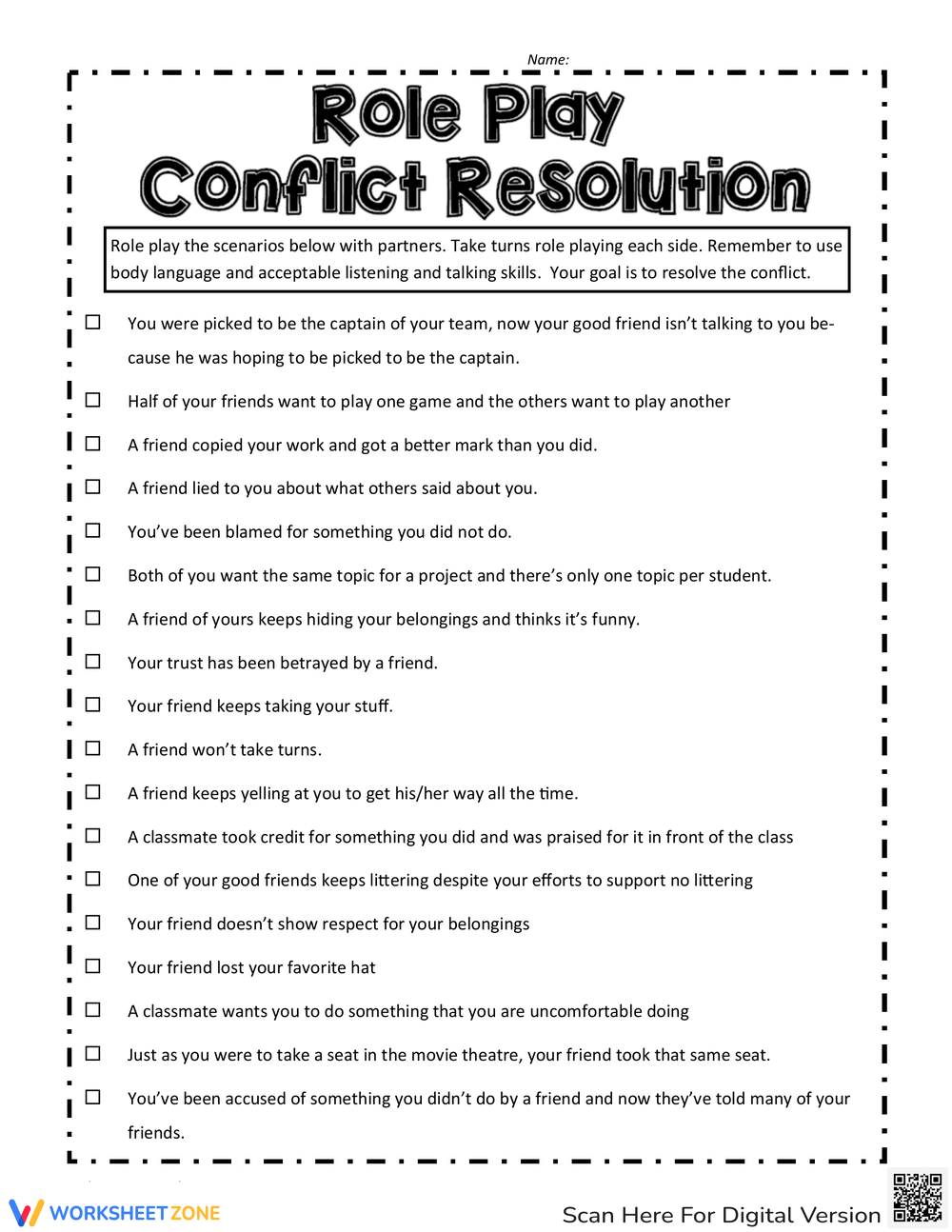 Printable Grade 6 Conflict Resolution Worksheets
