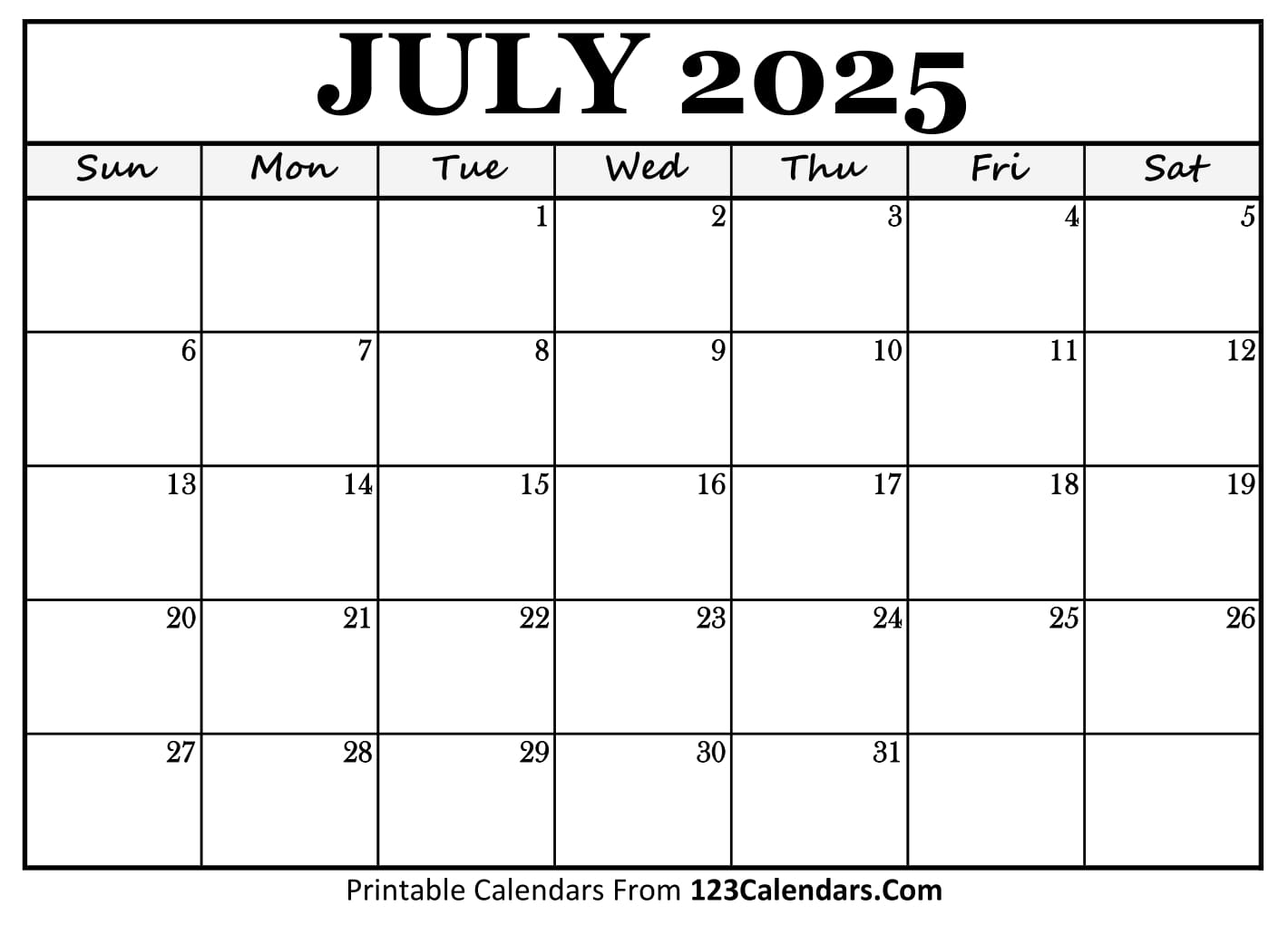 Printable July 2025 Calendar Templates Easy To Download U0026 Print