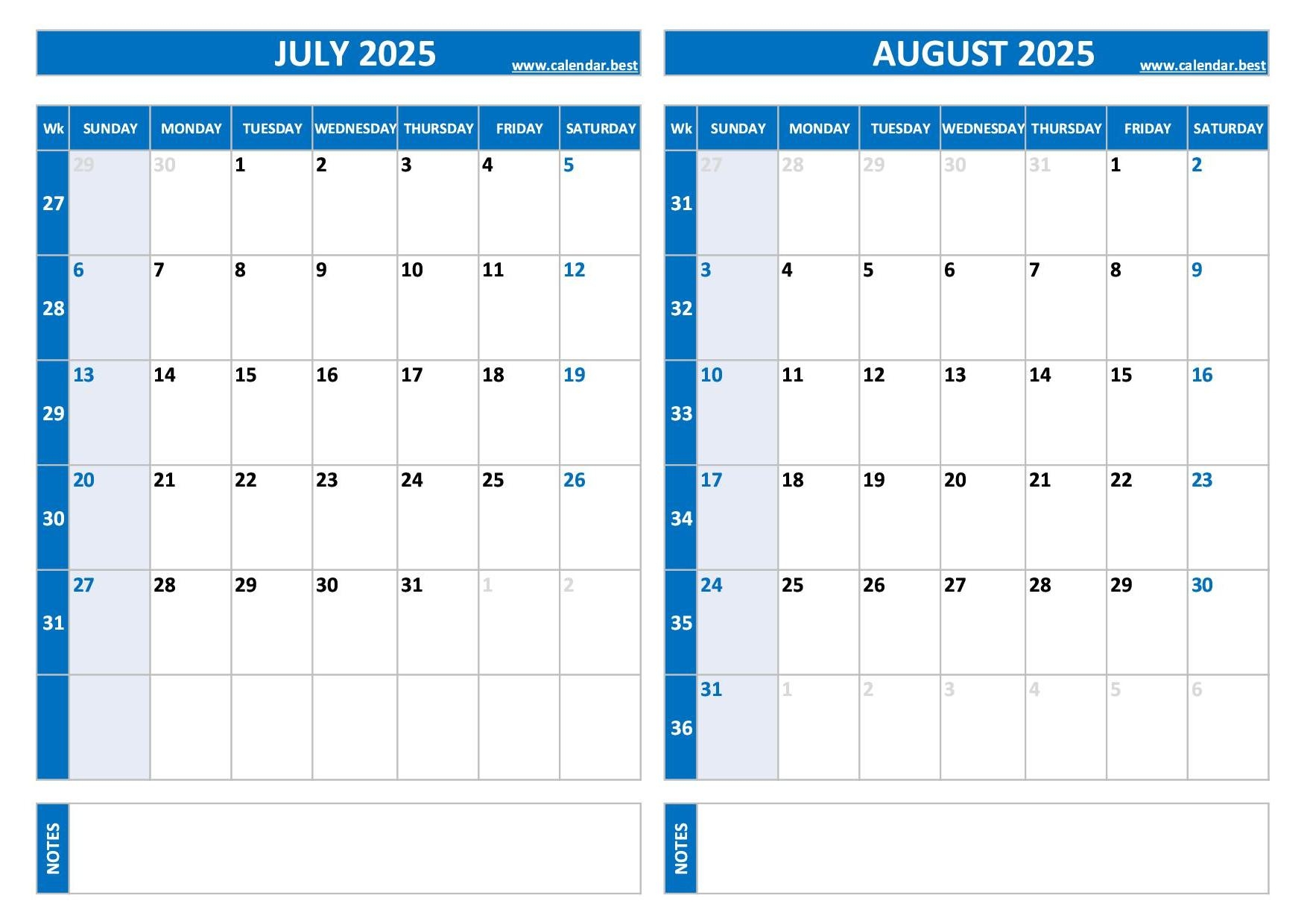 Printable July And August 2025 Calendar Free PDF U0026 JPG Downloads
