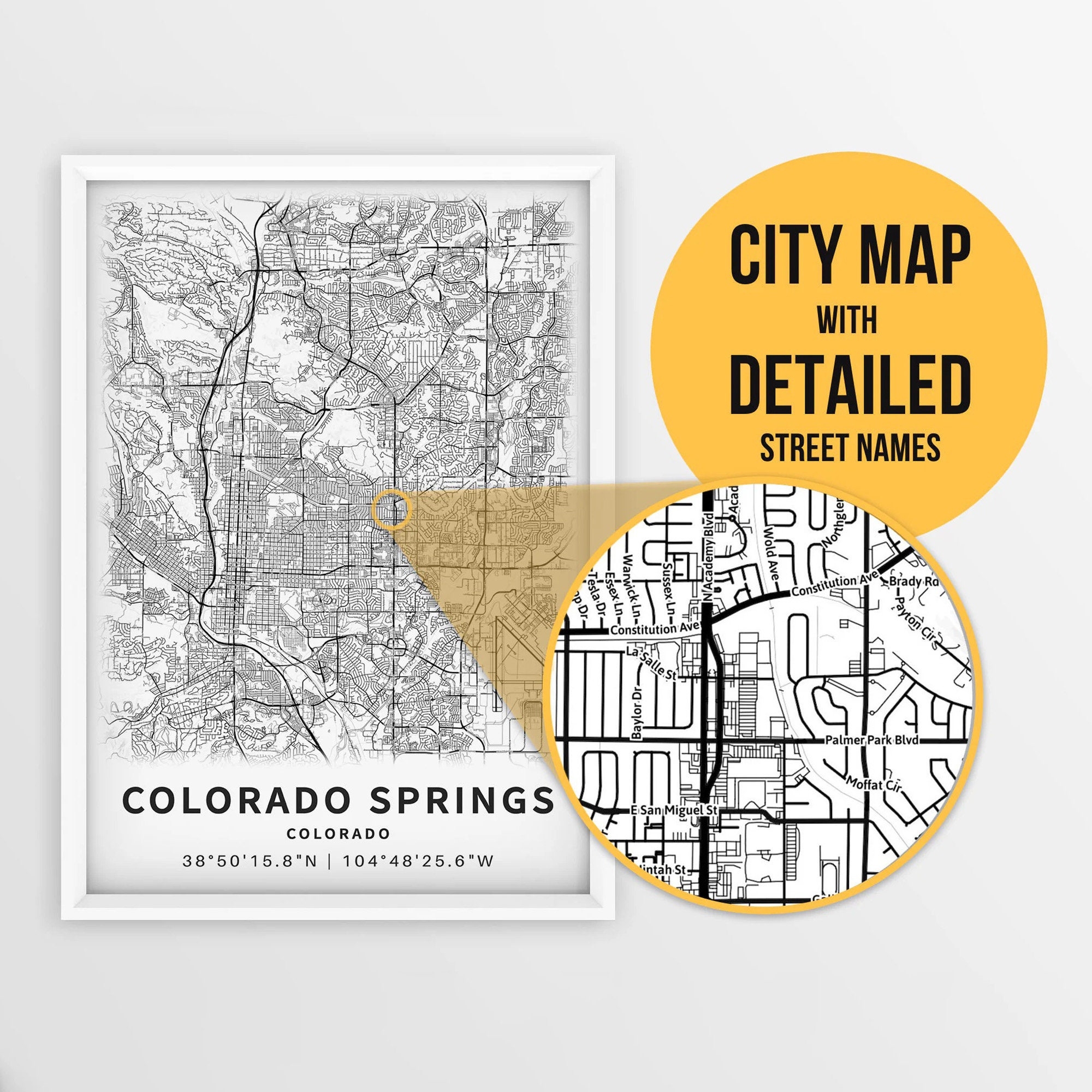 Printable Map Of Colorado Springs Colorado USA With Street Names Instant Download City Map Travel Gift City Poster Road Map Etsy