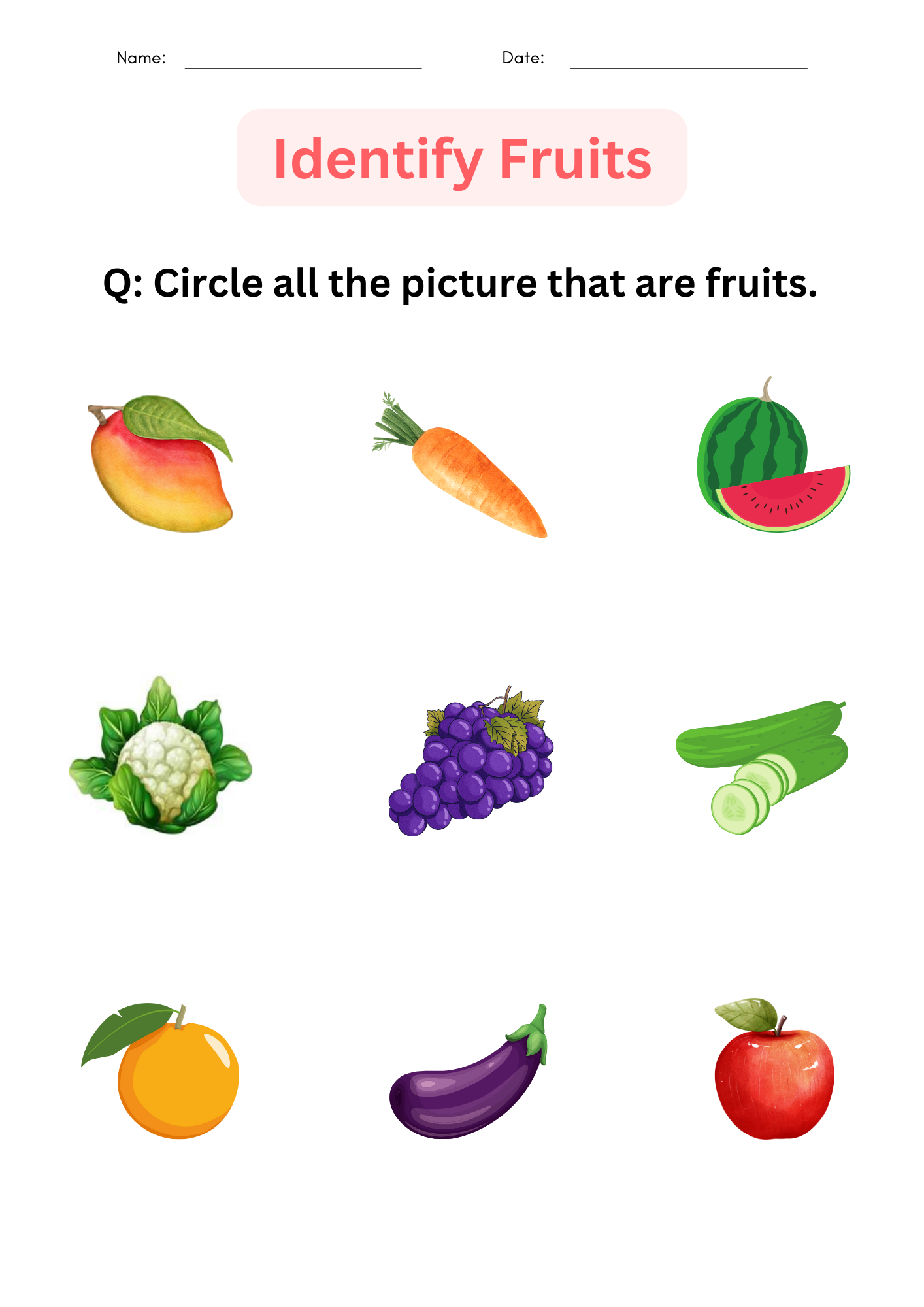 Printable Matching And Identify Fruits Worksheet For Kindergarten Made By Teachers