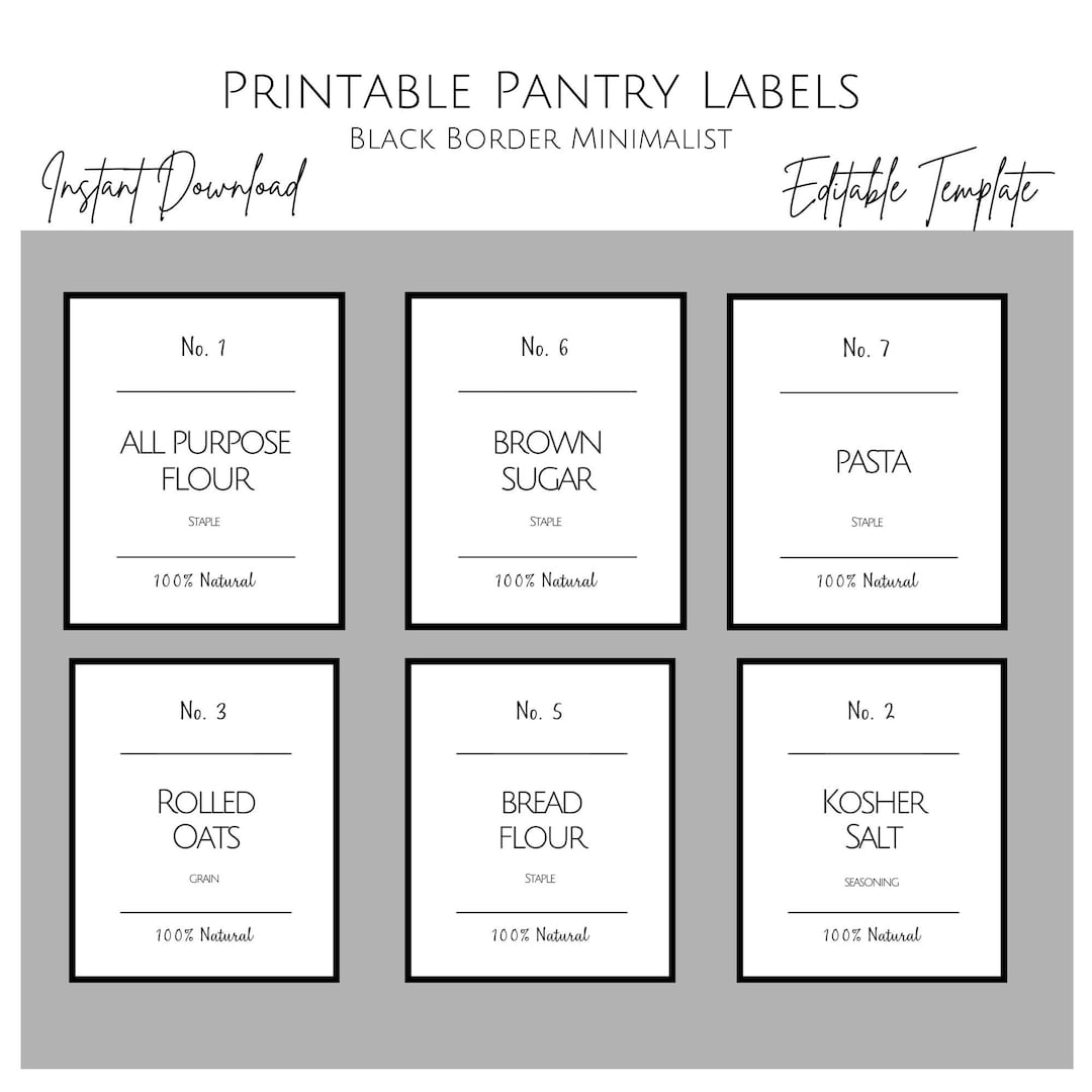 Printable Minimalist Pantry Label Template Modern Pantry Labels U0026 Stickers DIY Jar Labels Pantry Organization Instant Download Etsy