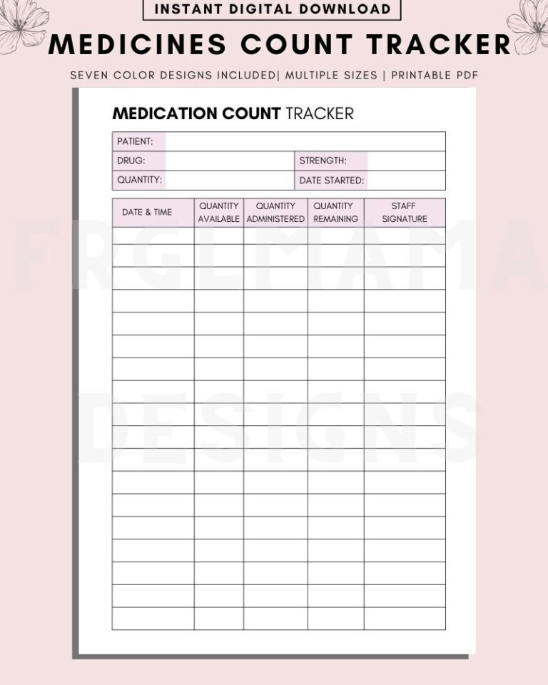 Printable Narcotic Count Sheet Etsy