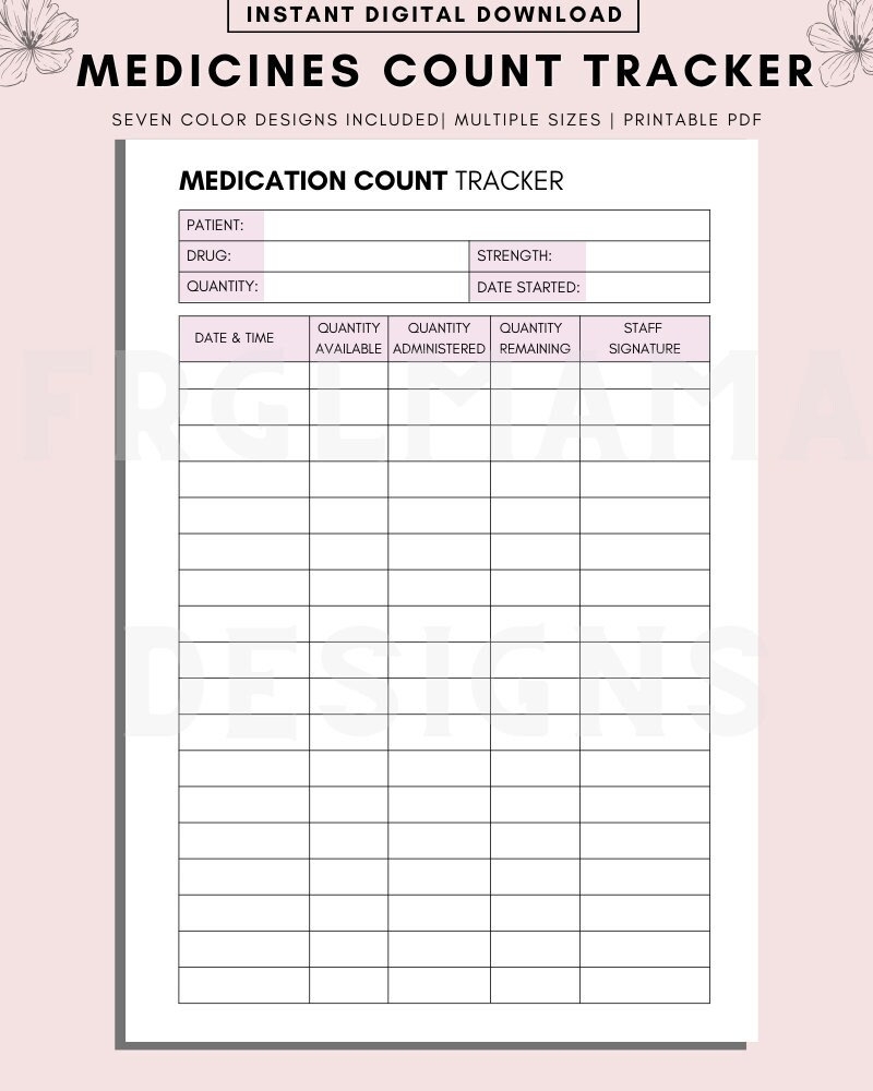 Printable Narcotic Count Sheet Etsy