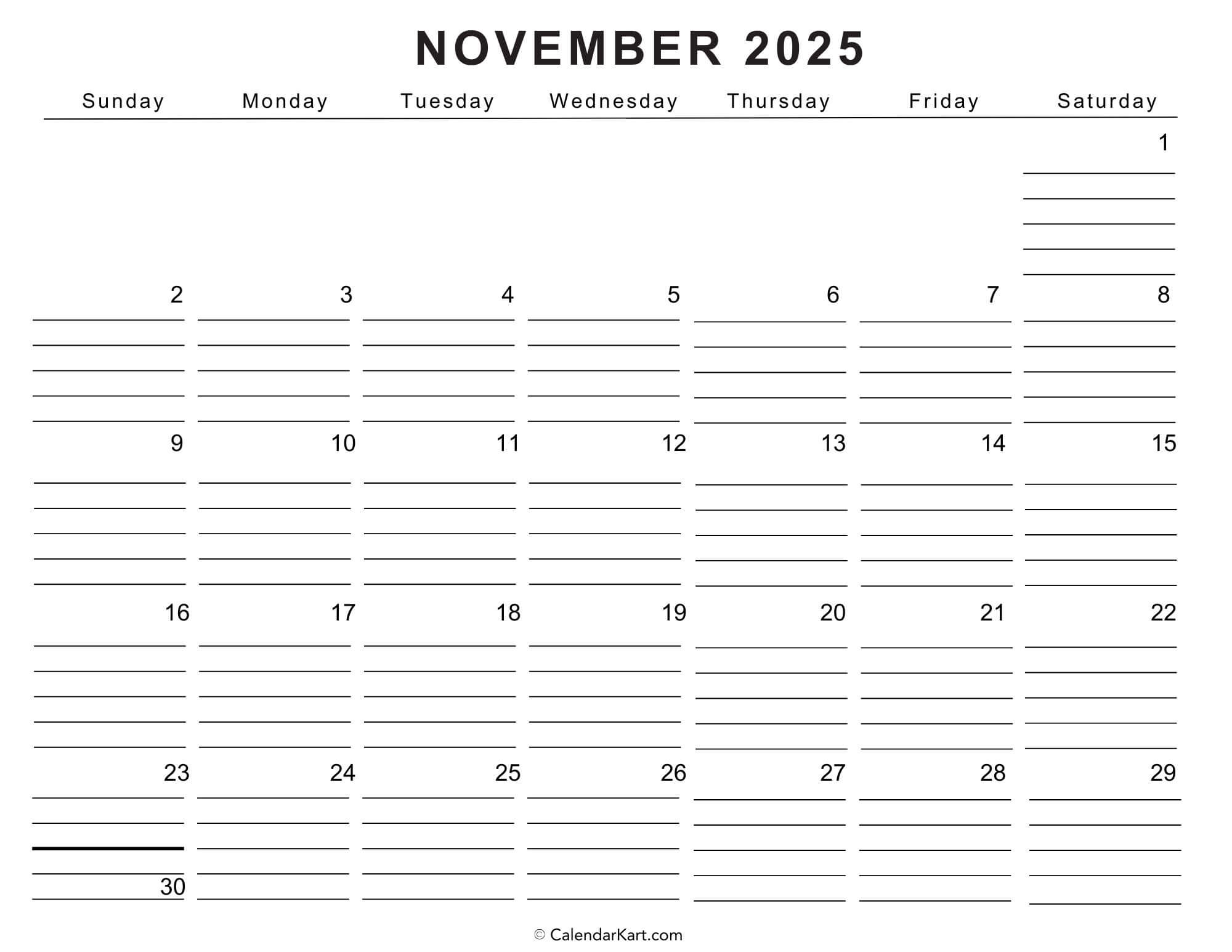 Printable November 2025 Calendars Free Pdf CalendarKart
