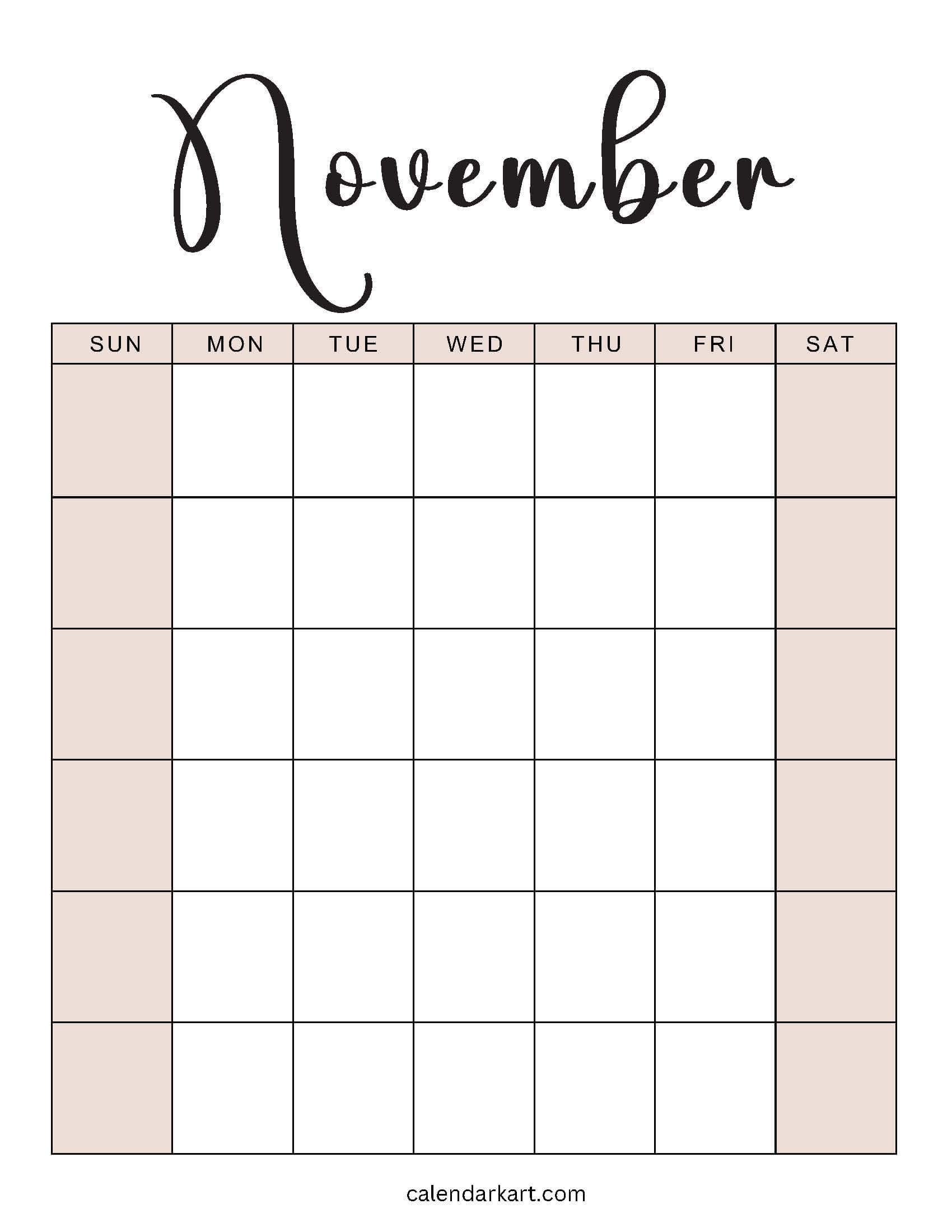 Printable November 2025 Calendars Free Pdf CalendarKart