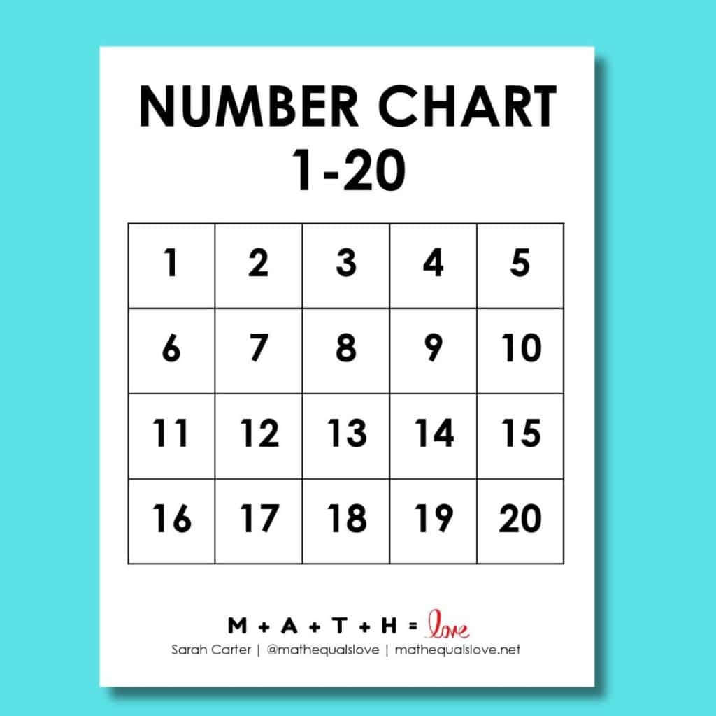 Number 1-20 Chart Free Printable