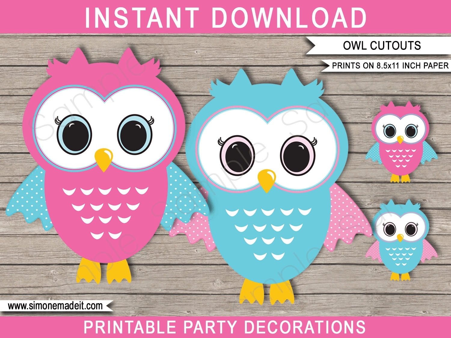 Printable Owl Cutouts Birthday Party Decoration Templates Baby Shower Pink Girls Owl Theme INSTANT DOWNLOAD Digital PDF File Etsy
