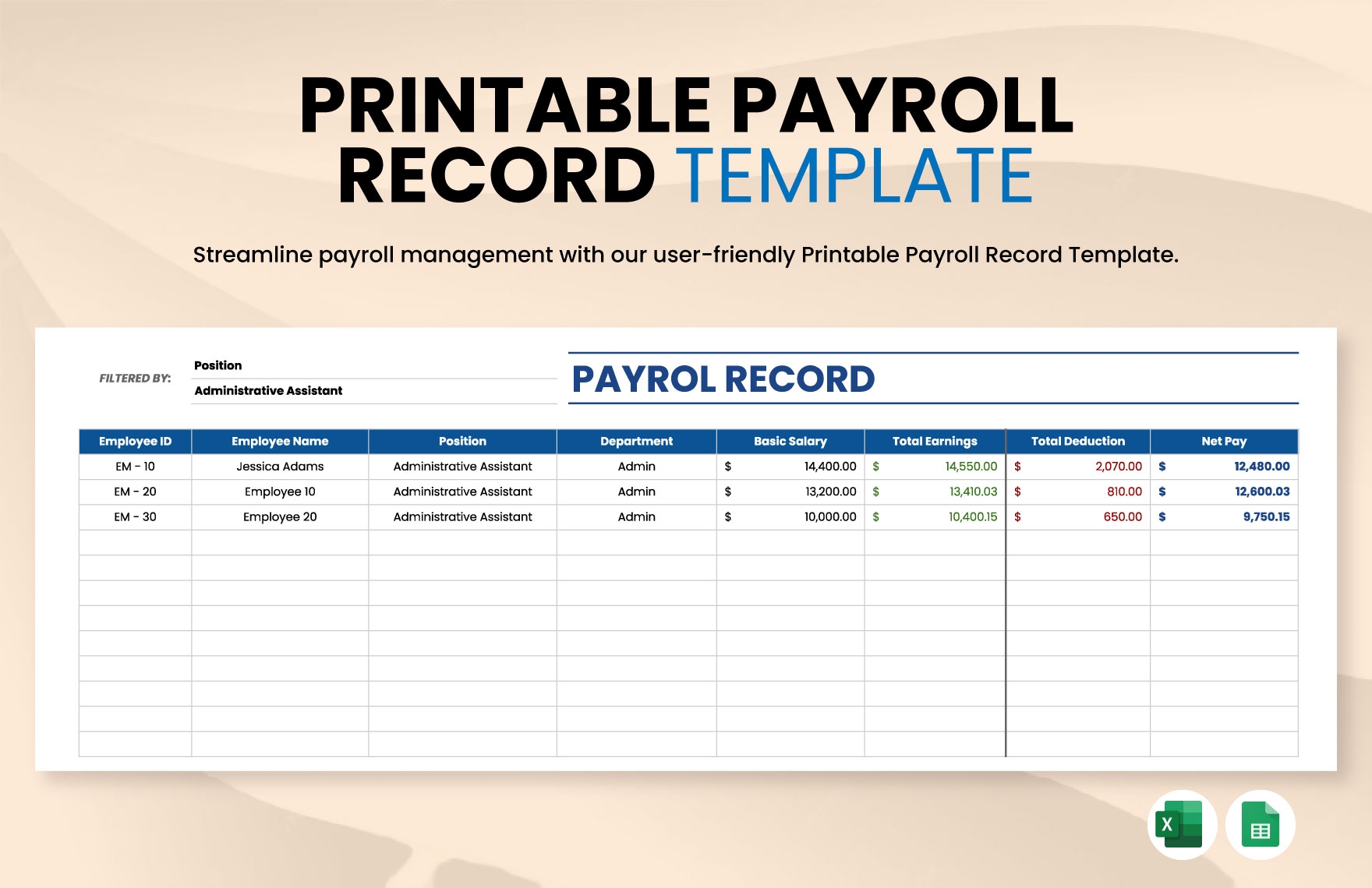 Free Printable Paroll Templates