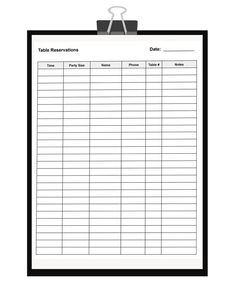 Printable Restaurant Table Reservation Form Restaurant Guest Table Reservation In PDF U0026 Word Alternate Row Colors Rows For Easy Reading
