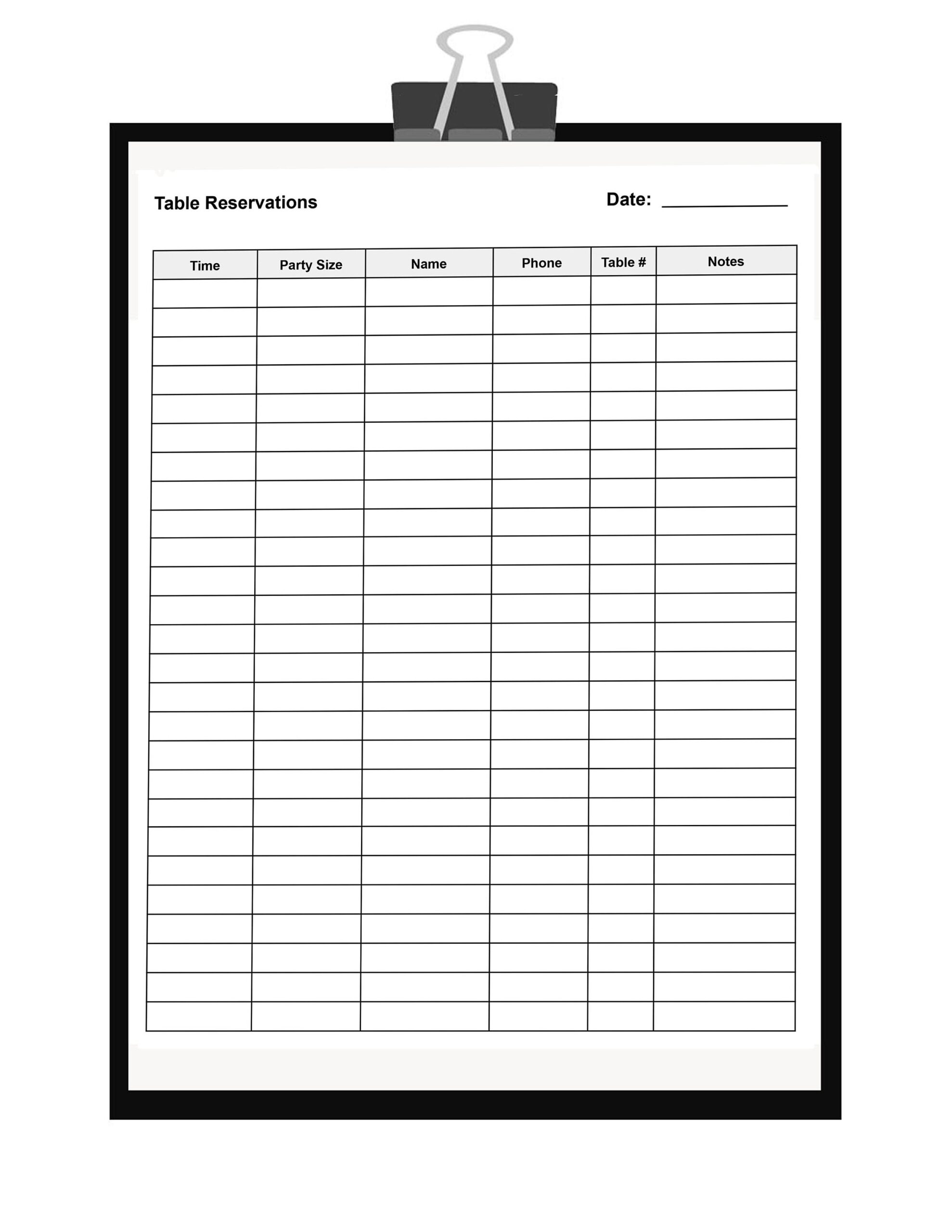 Printable Restaurant Table Reservation Form Restaurant Guest Table Reservation In PDF U0026 Word Alternate Row Colors Rows For Easy Reading