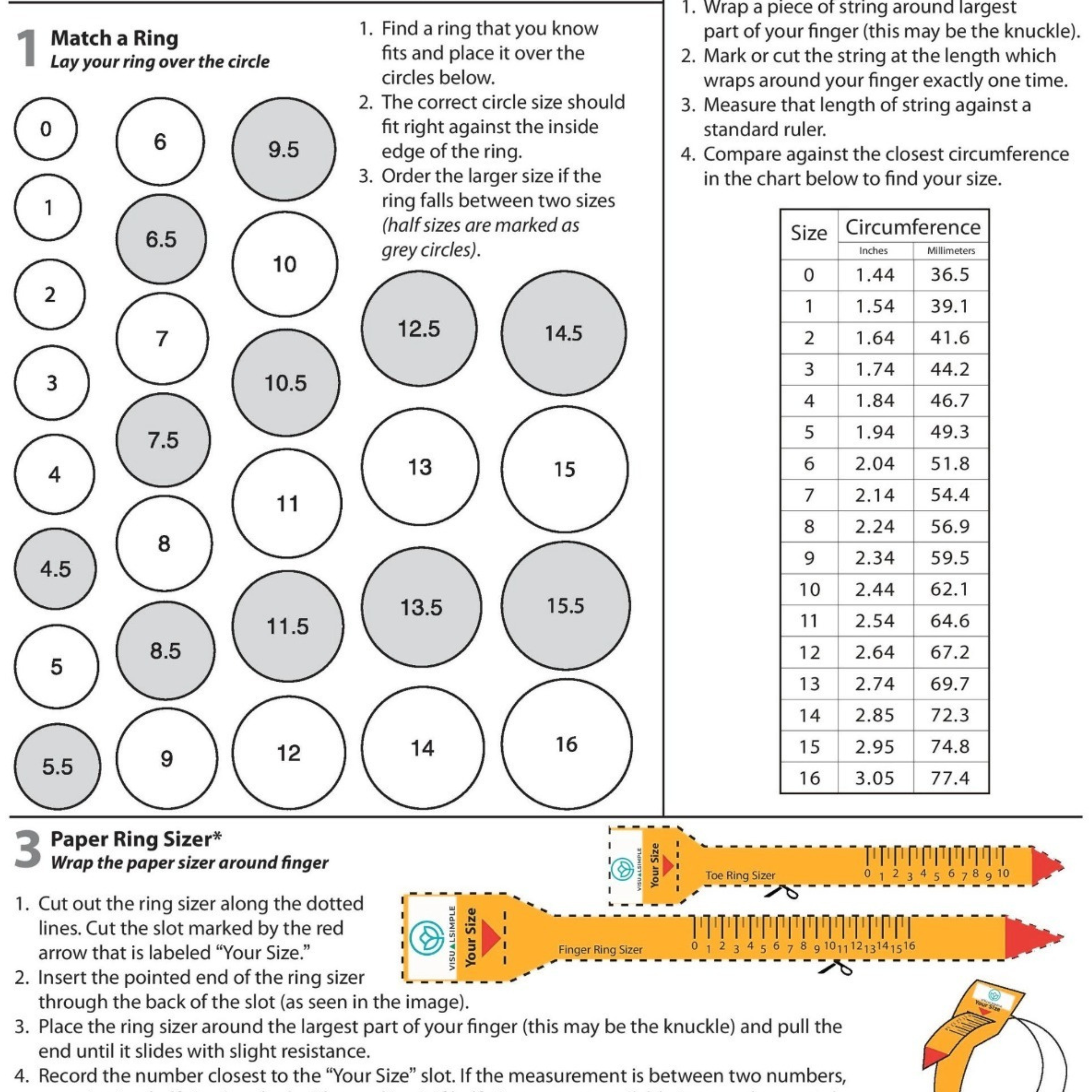 Ring Sizing Chart Printable