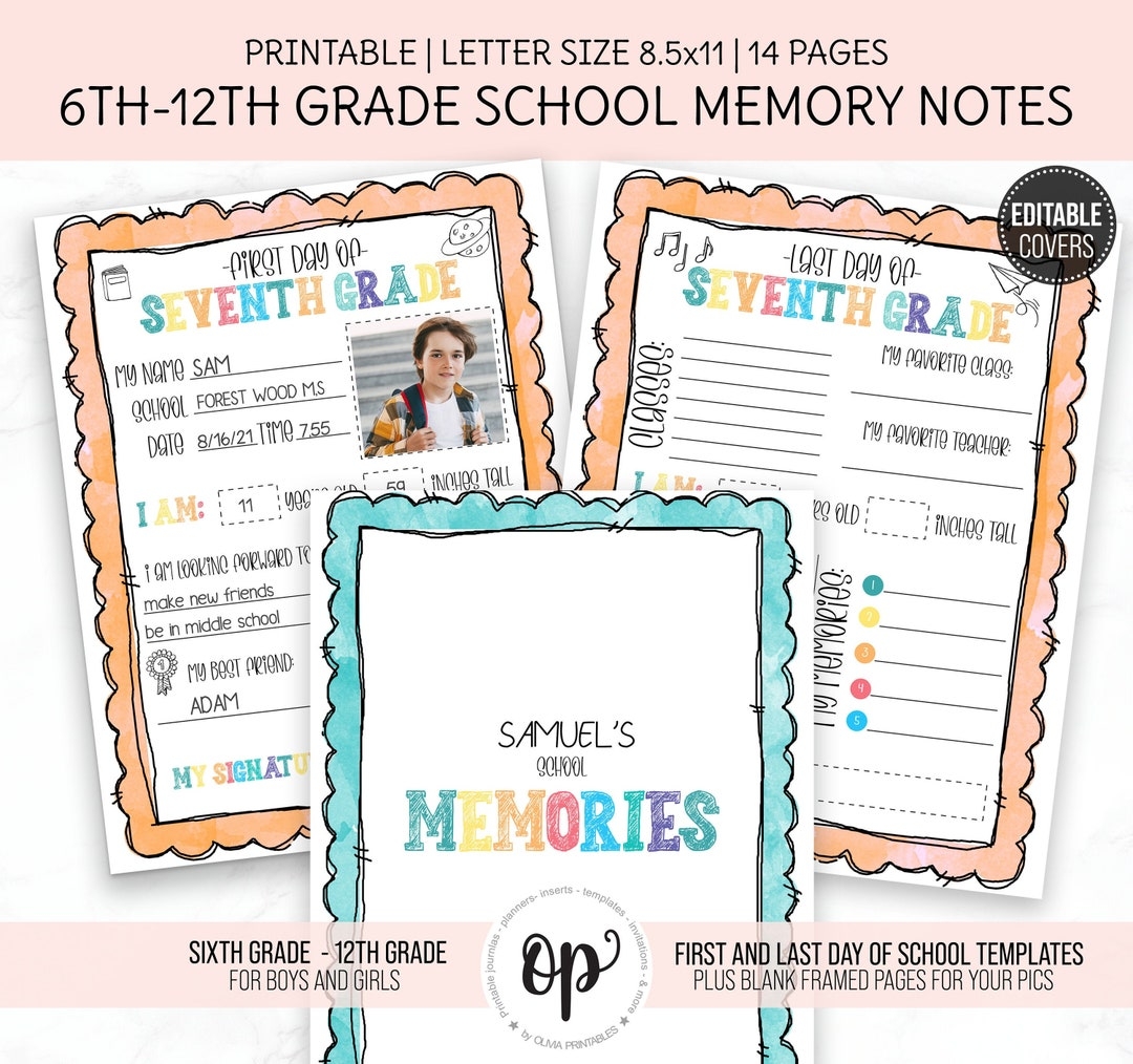 PRINTABLE School Memory Book 6th 12th Grade Middle School