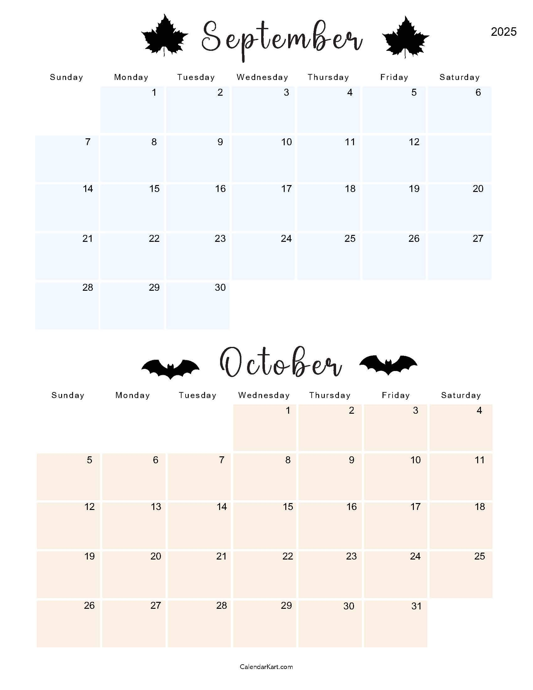 Printable September October 2025 Calendar Calendarkart
