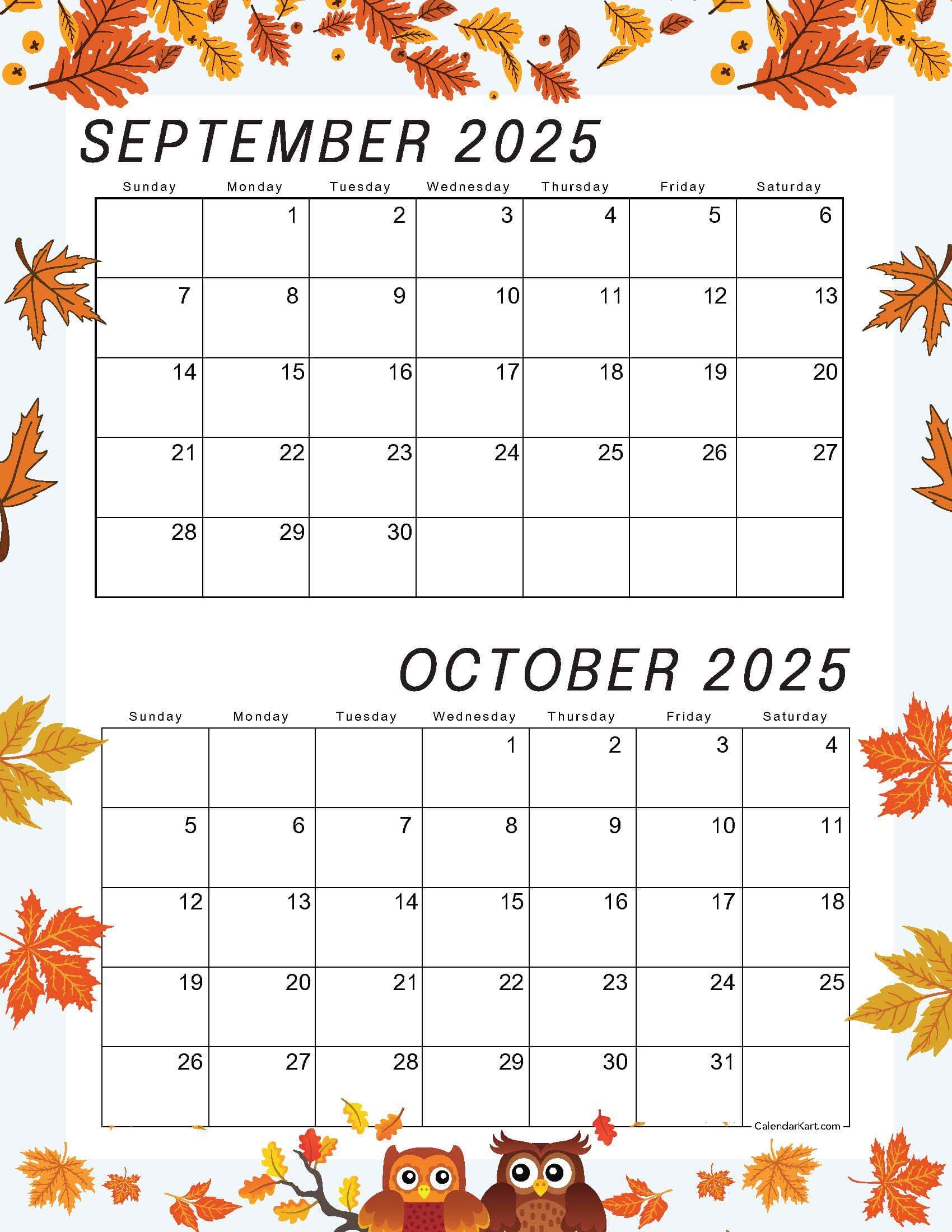 Printable September October 2025 Calendar Calendarkart