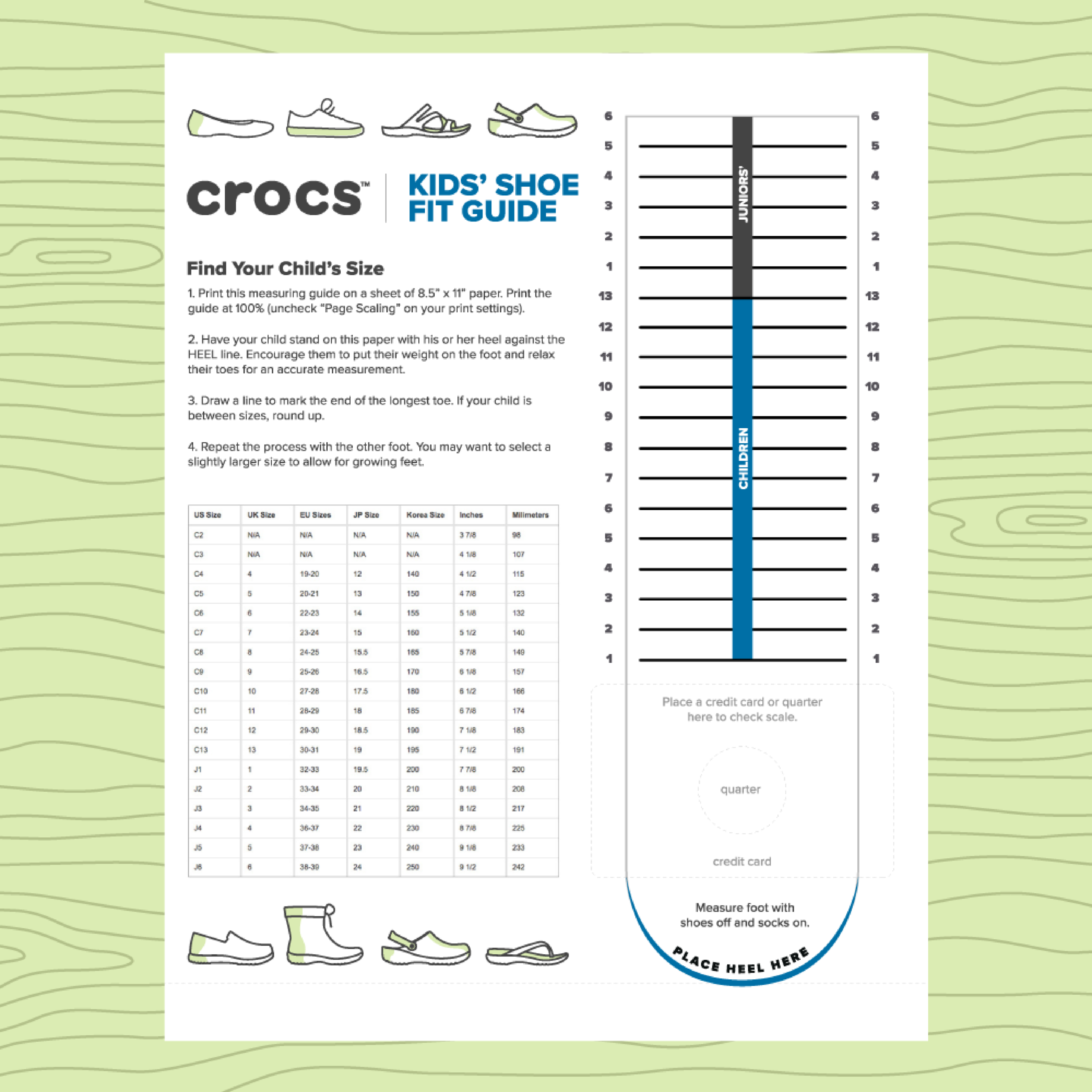 Zappos Printable Shoe Size Chart