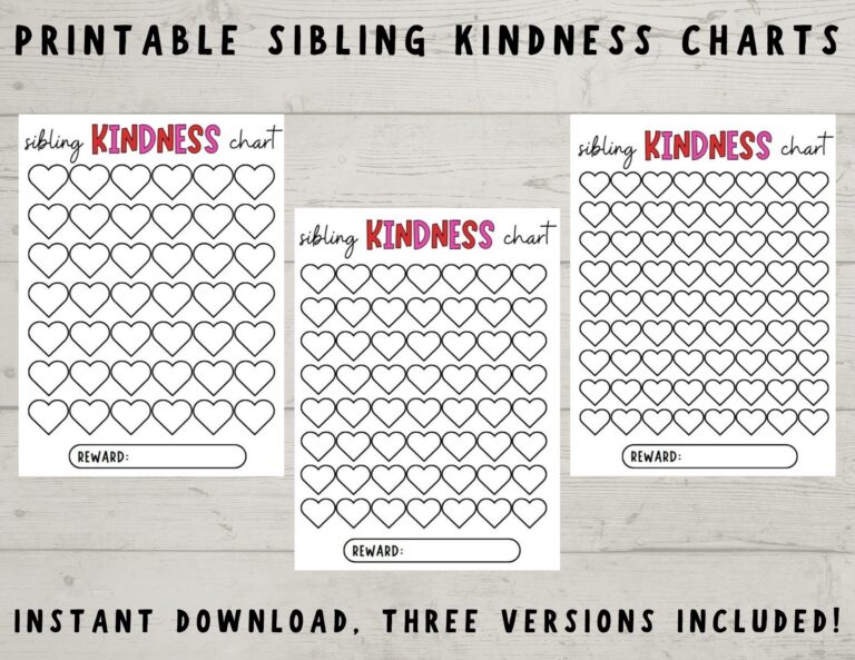 Printable Sibling Kindness Charts Girl And Boy Sticker Chart Kid Family Reward Chart Kindness Jar Etsy