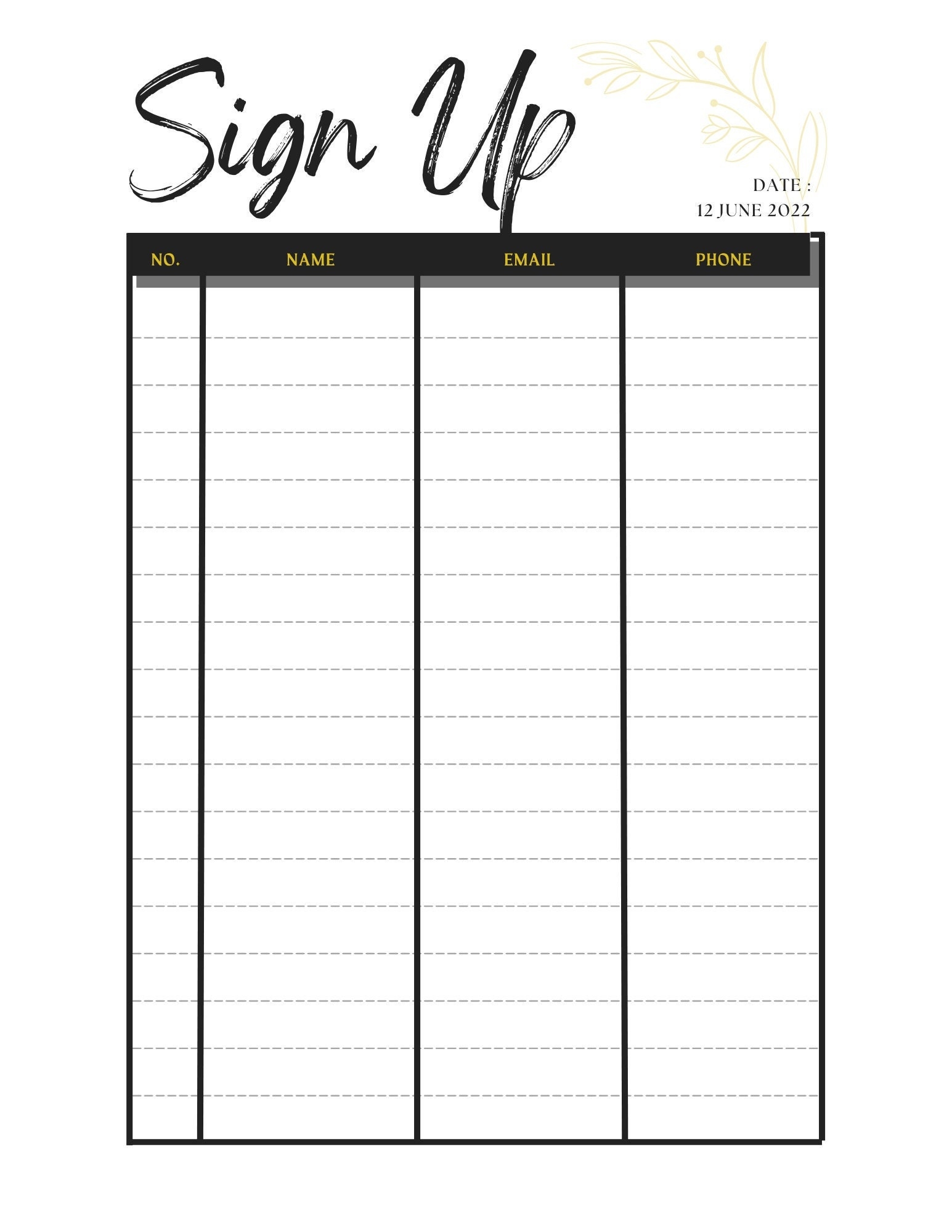 Sign Up Sheet Printable Pdf Free