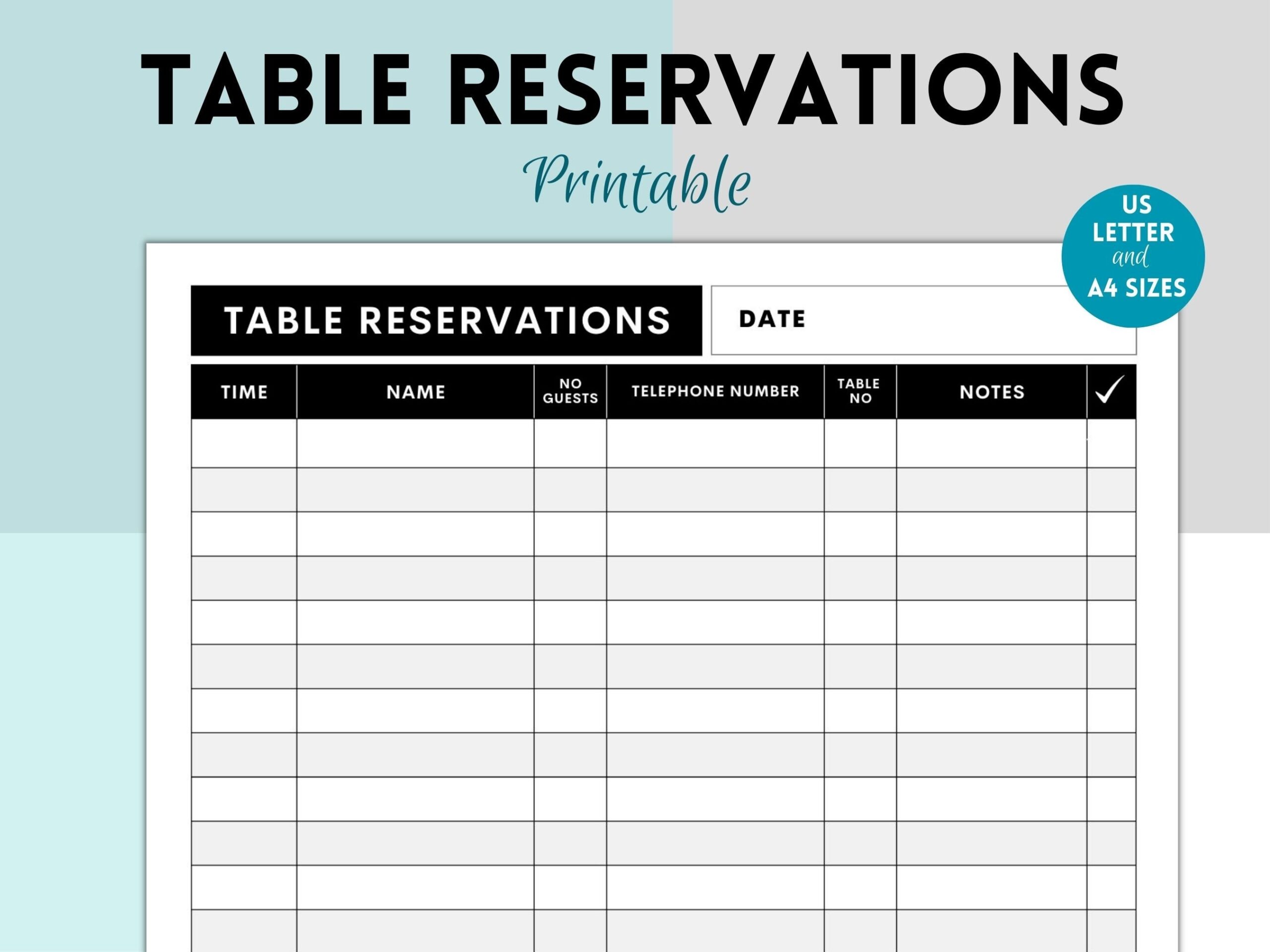 Printable Table Reservation List Restaurant Table Reservation Form Restaurant Reservation Sheet Restaurant Booking Etsy Printable Table Reservation List Restaurant Table Reservation Form Restaurant Reservation Sheet Restaurant Booking Etsy