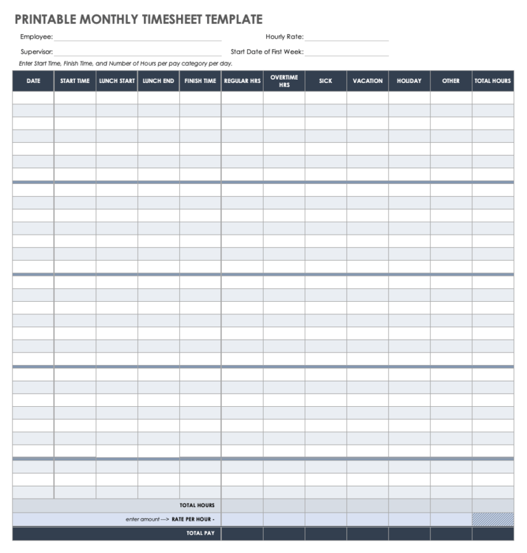 Printable Timesheets Time Card Templates Smartsheet