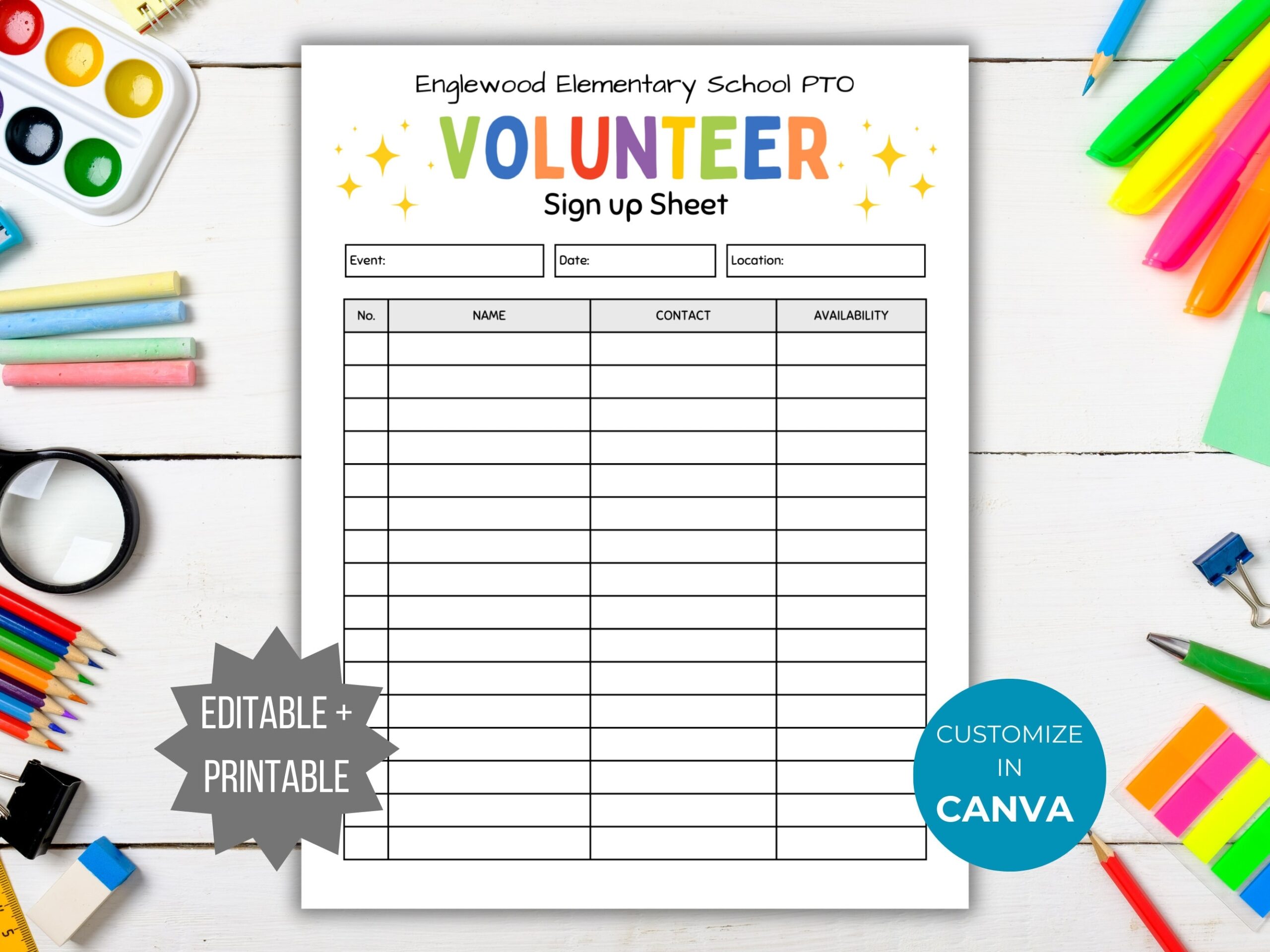 PTA Sign Up Sheet Template PTO Sign Up Sheet Printable School Event Volunteer Sign Up Editable Pta Event Sign In Teacher Volunteer Pto Flyer Etsy