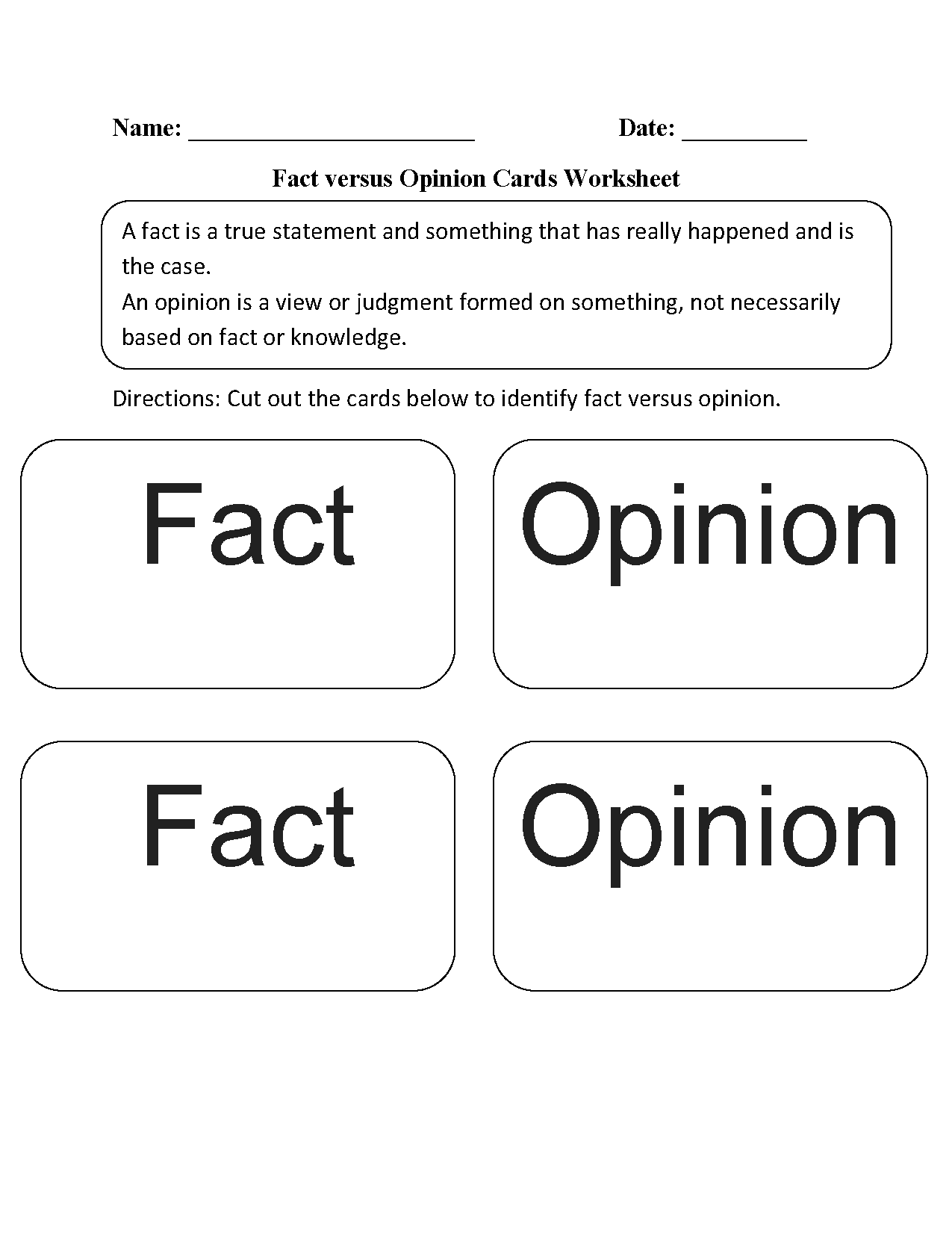 Fact And Opinion Printable Worksheets