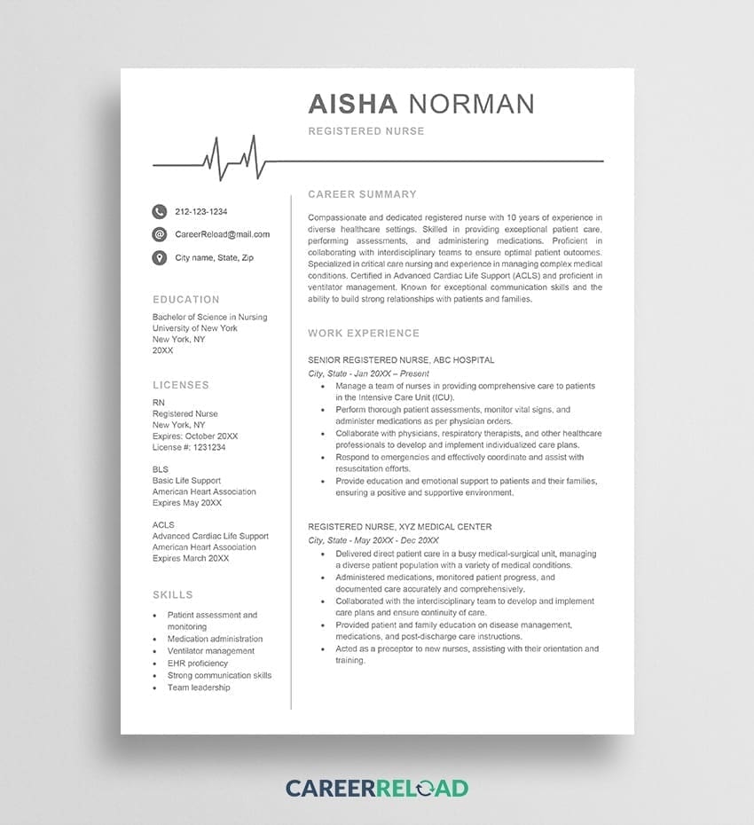Registered Nurse Resume Template Aisha Career Reload