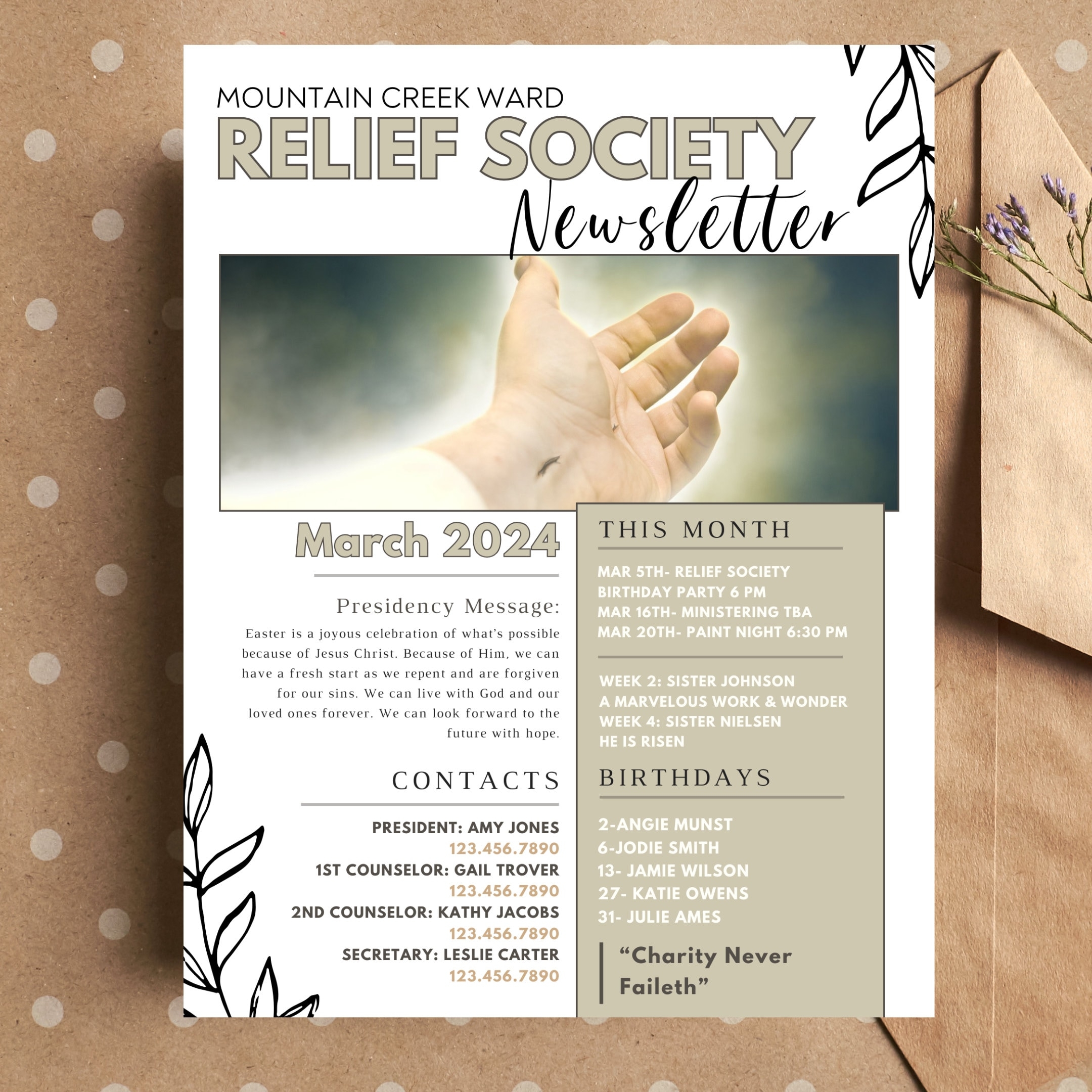 Relief Society Newsletter Relief Society Template Editable Relief Society Newsletter Church Of Jesus Christ LDS Newsletter Template Etsy