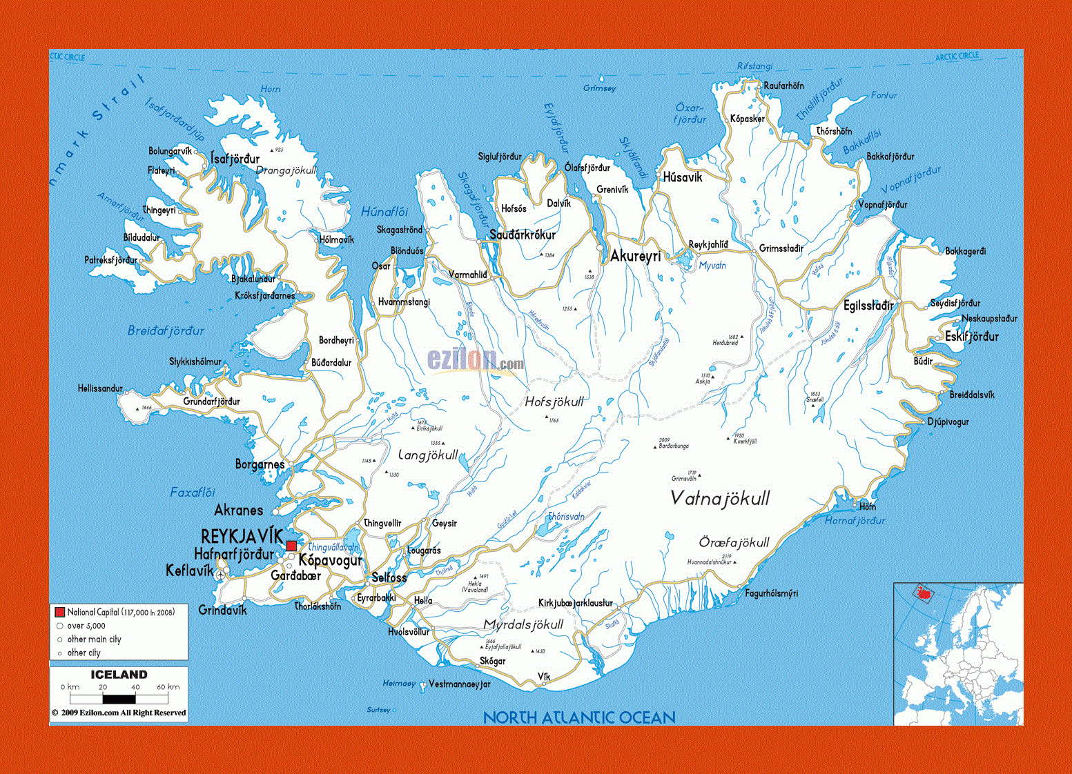 Road Map Of Iceland Maps Of Iceland Maps Of Europe GIF Map 
