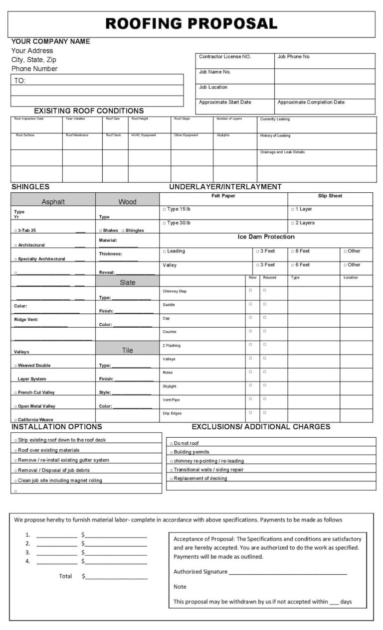 Roofing Proposal Templates PRINTABLE FORM 8 5 By 14 Legal Document 2022 Style Etsy