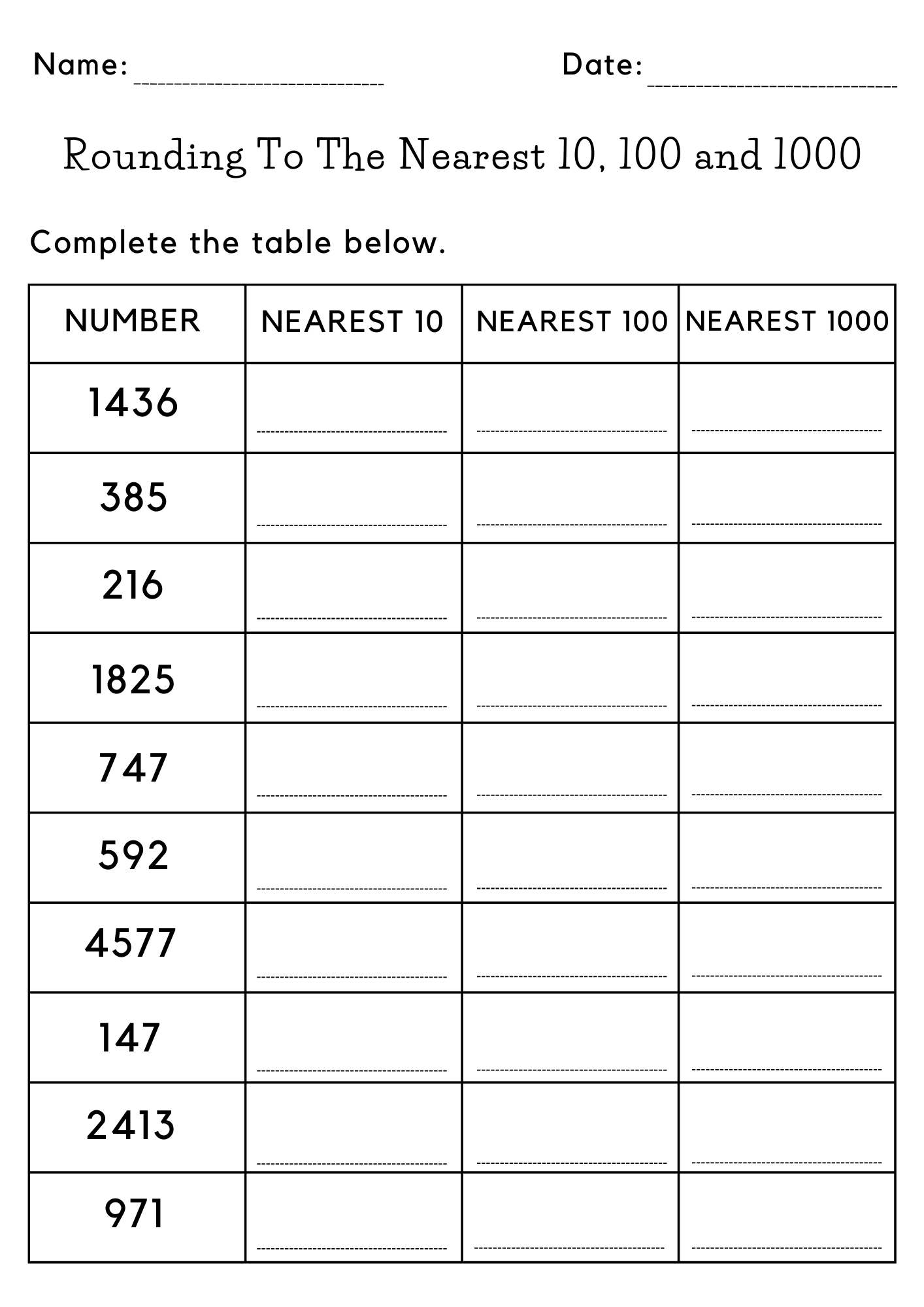Rounding To The Nearest 10 100 And 1 000 Worksheet Worksheet With Answers Made By Teachers