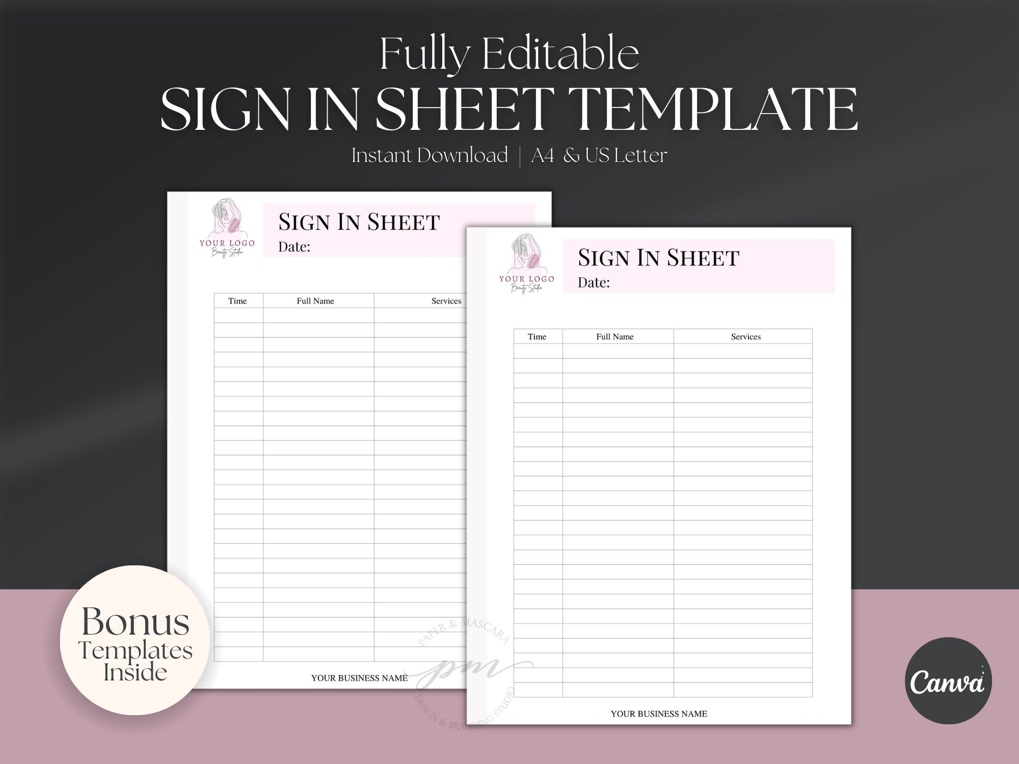 Salon Client Sign in Sheet Template Editable Spa And Office Client Check in Sheet Editable Sign In Sheet Etsy