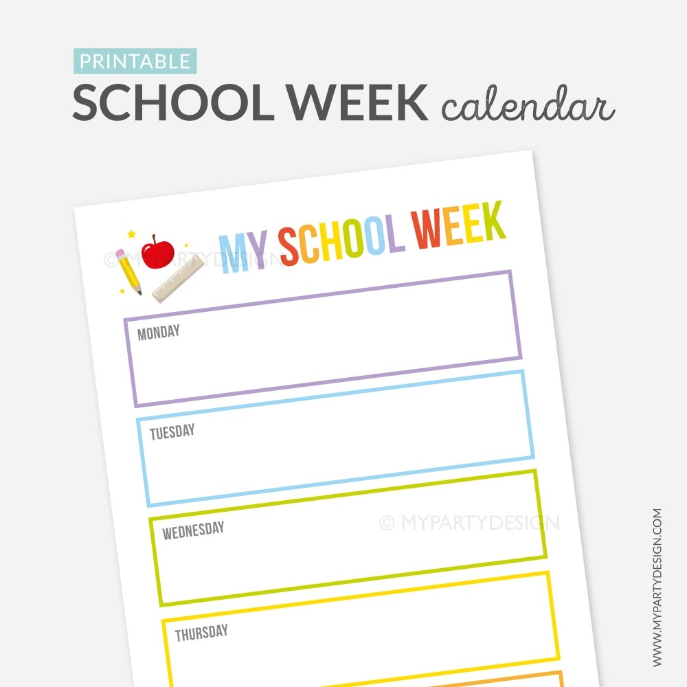 School Week Calendar For Kids Printable PDF My Party Design School Week Calendar For Kids Printable PDF My Party Design
