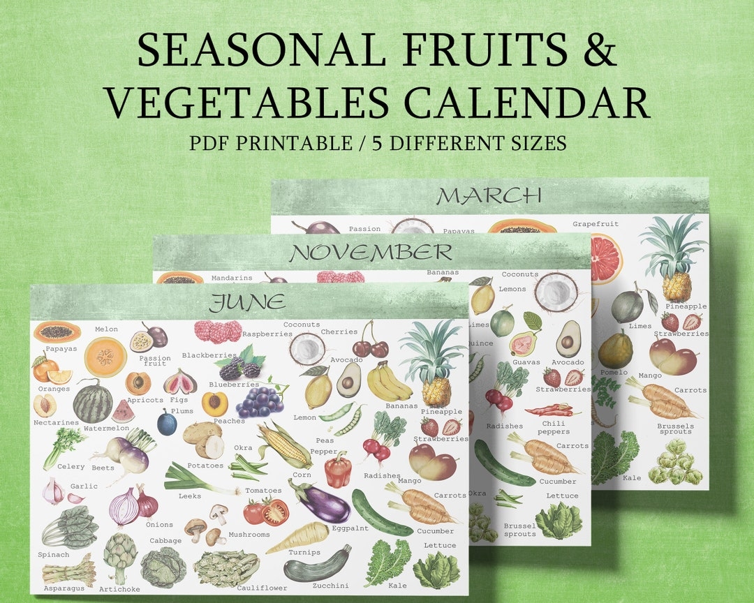 Seasonal Produce Calendar Fruits And Vegetables Print Growing Seasons Etsy Seasonal Produce Calendar Fruits And Vegetables Print Growing Seasons Etsy