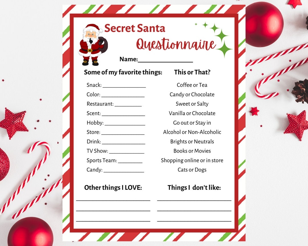 Free Printable Secret Santa Questionnaire Templates Free Printable Secret Santa Questionnaire Templates