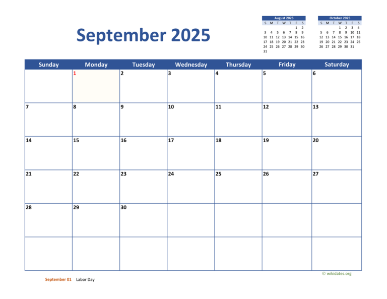 September 2025 Calendar Classic WikiDates