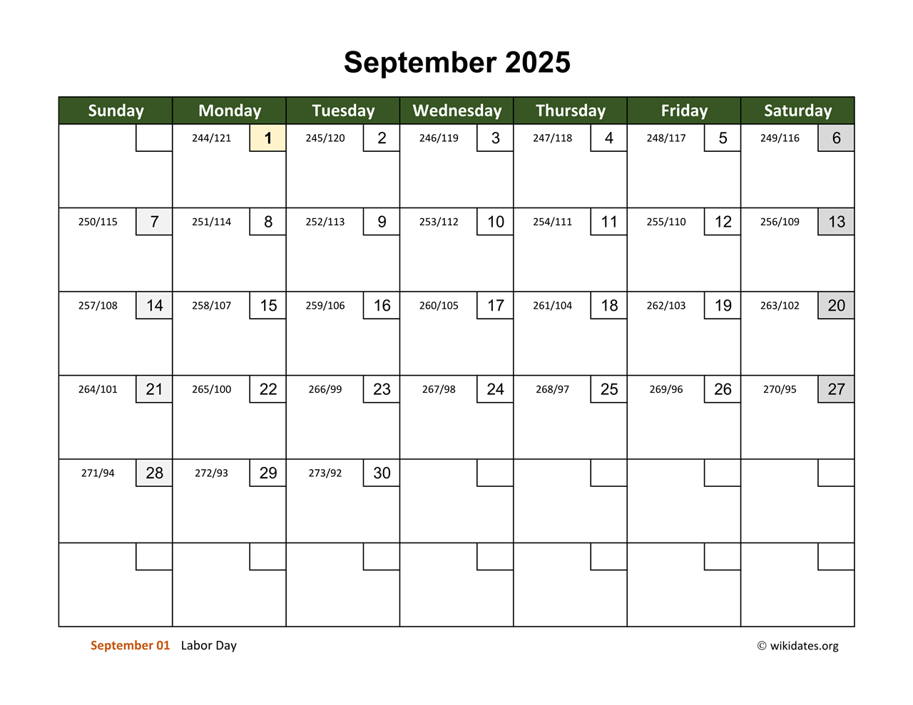 September 2025 Calendar With Day Numbers WikiDates