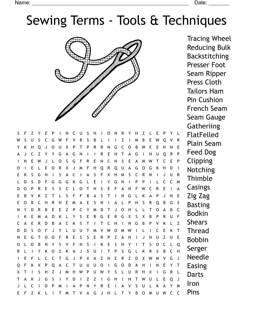 Sewing Terms Tools Techniques Word Search WordMint