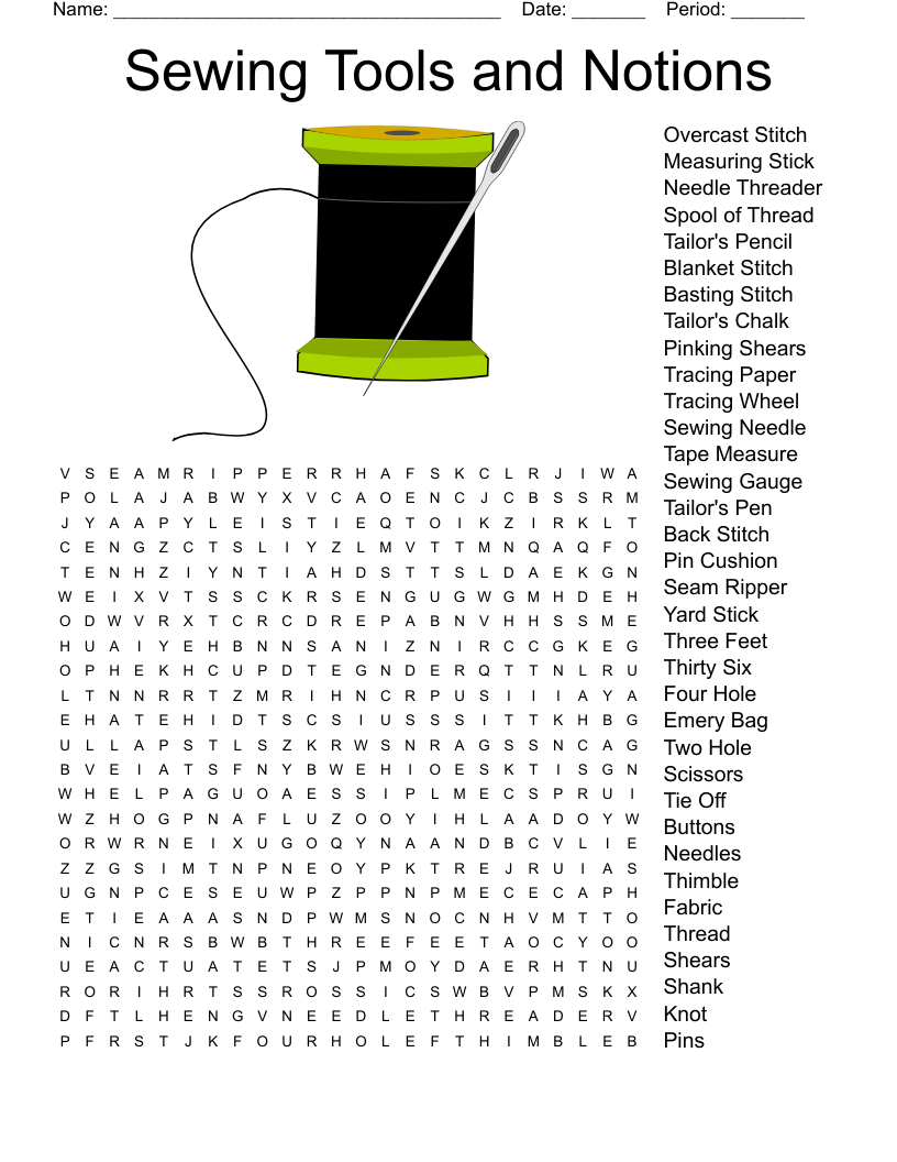 Sewing Tools And Notions Word Search WordMint