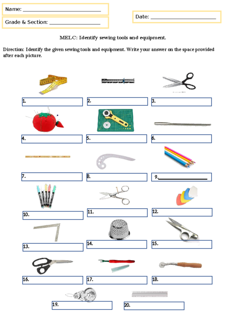 Sewing Tools Equipment Activity Sheet M1 Studocu